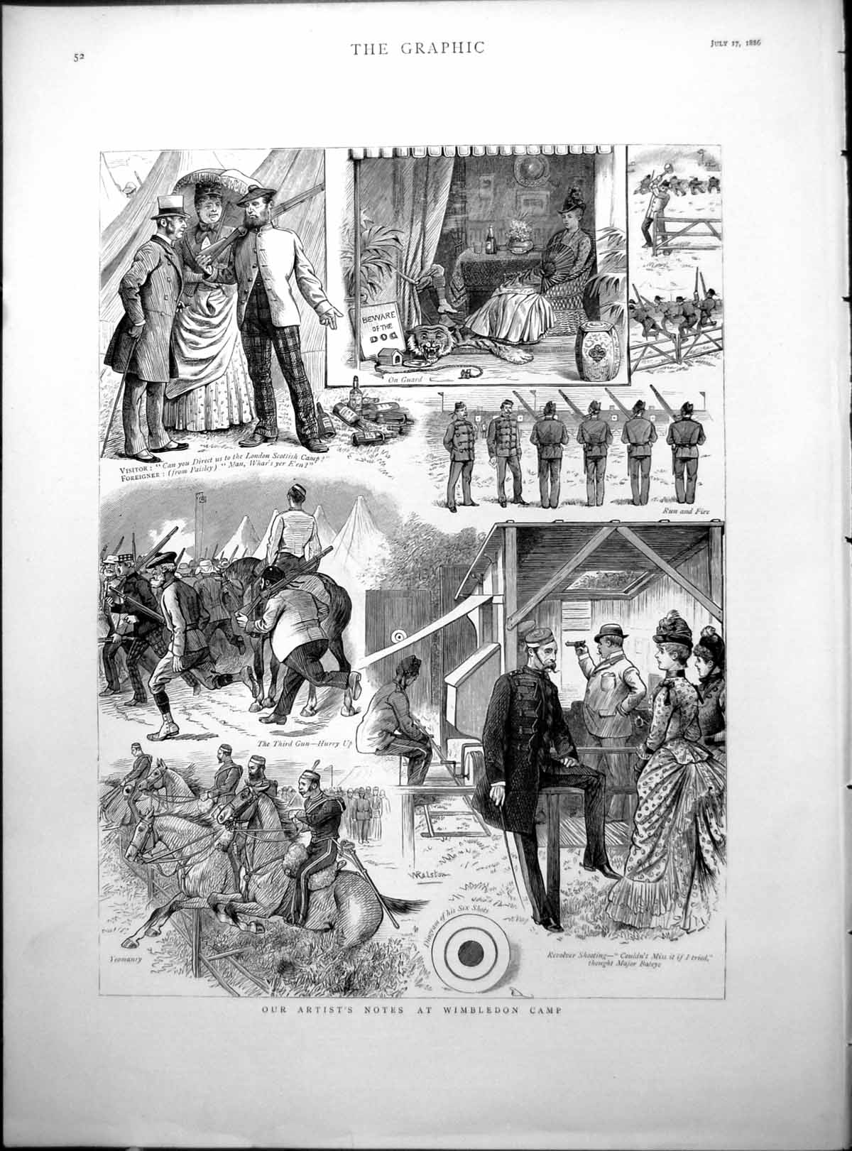Antique Old Print Wimbledon Camp Revolver Shooting Major Bateye Yeomanry 1886