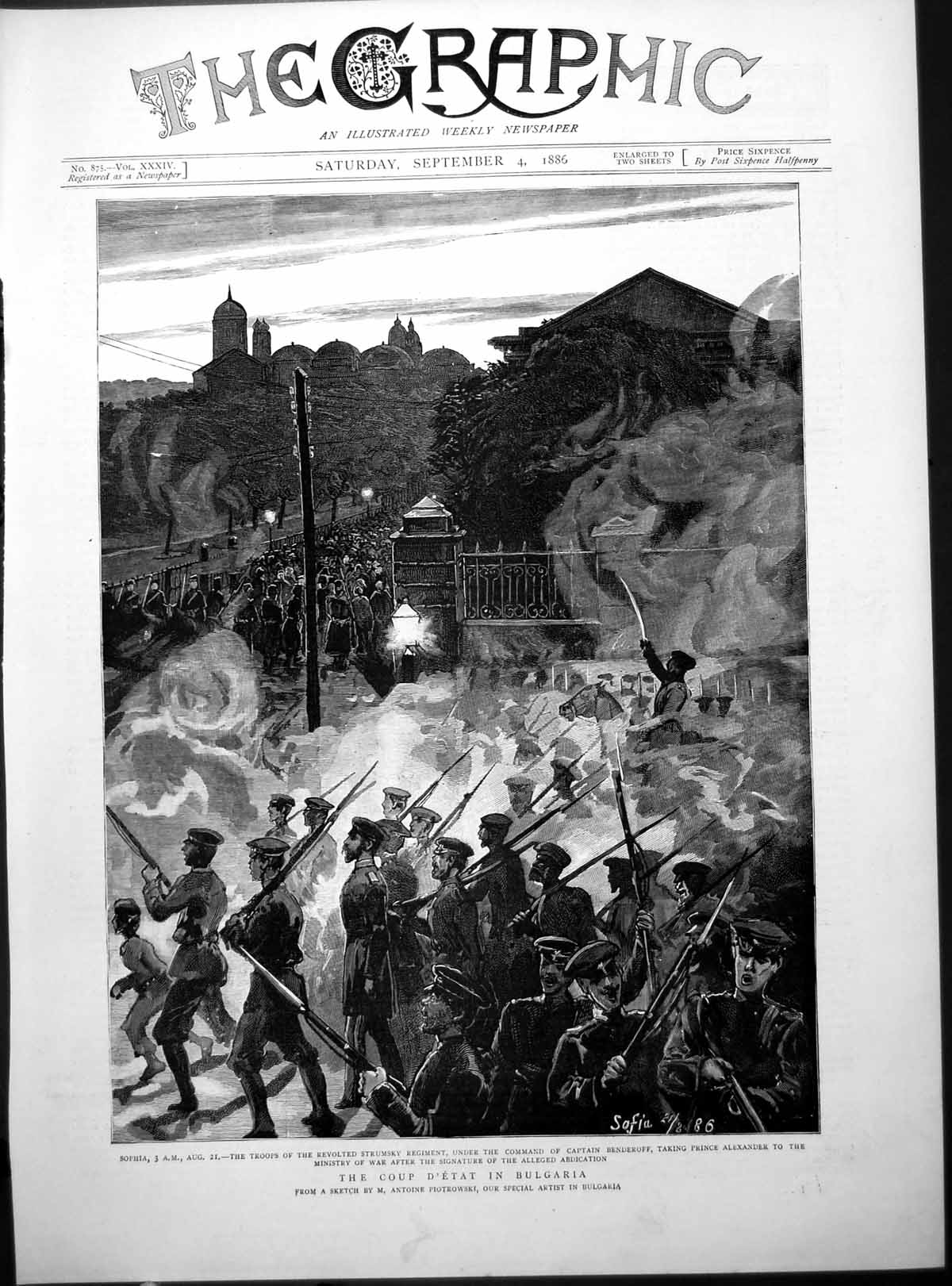 Antique Print Coup D'Etat Bulgaria Troops Strumsky Reg Capt Benderoff 1886 19th