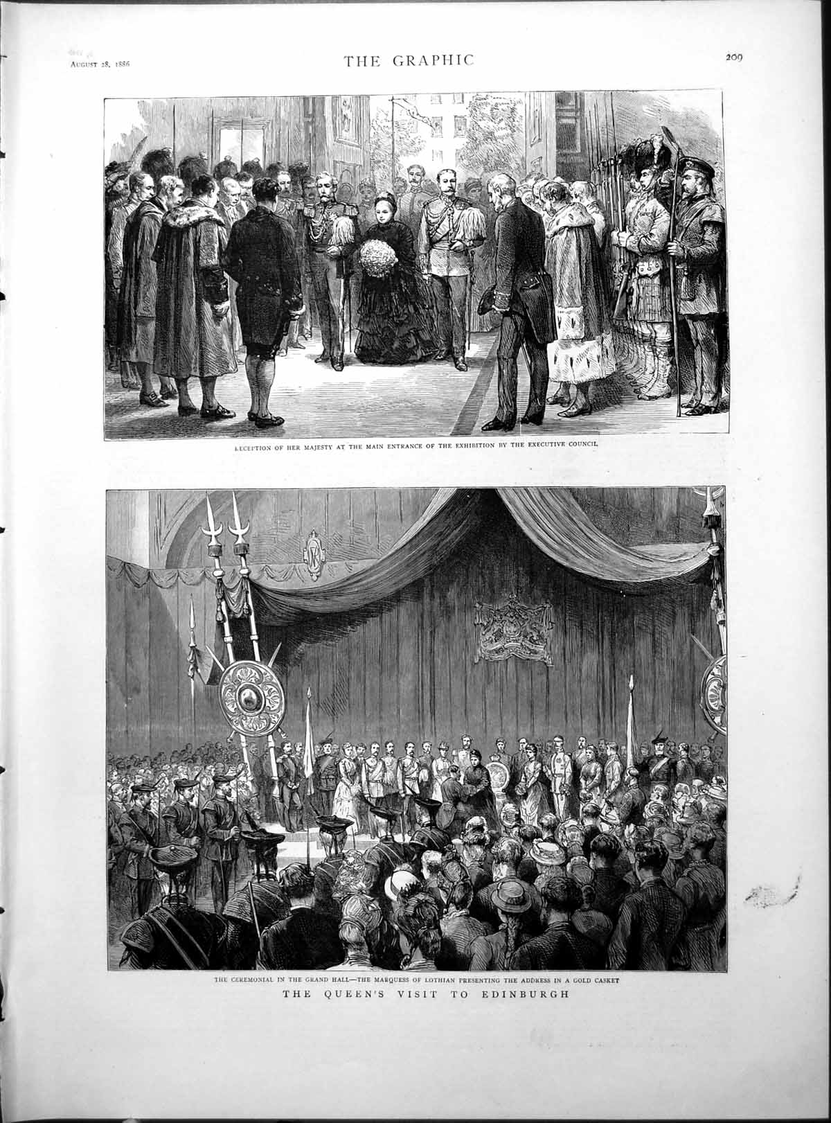 Old Print Queens Visit Edinburgh Executive Council Marquess Lothian 1886 19th