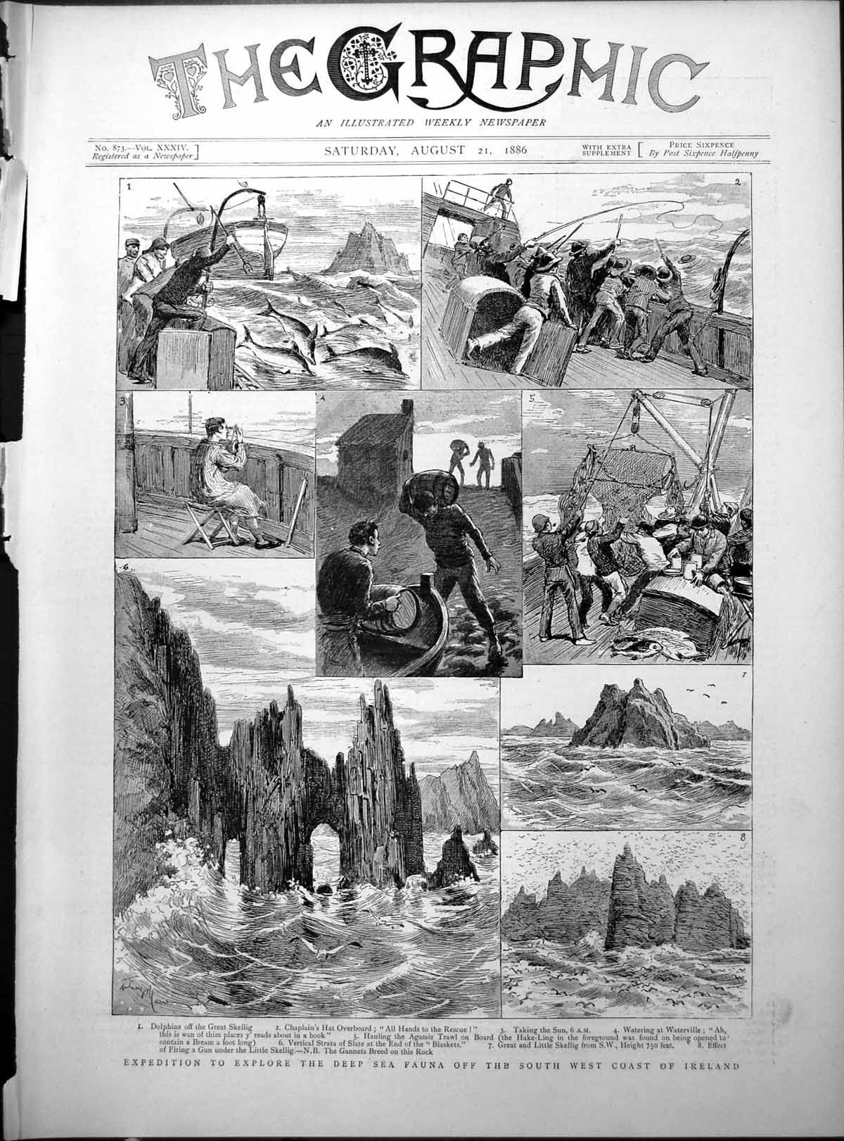 Old Print Expedition Explore Deep Sea Fauna Soth West Coast Ireland 1886 19th