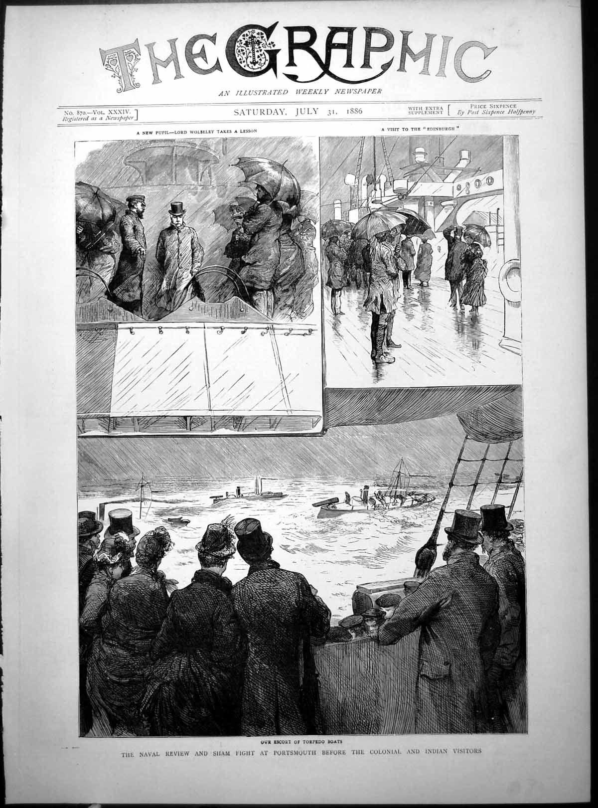 Old Naval Review Sham Fight Portsmouth Colonial Indian Visitors 1886 Victorian