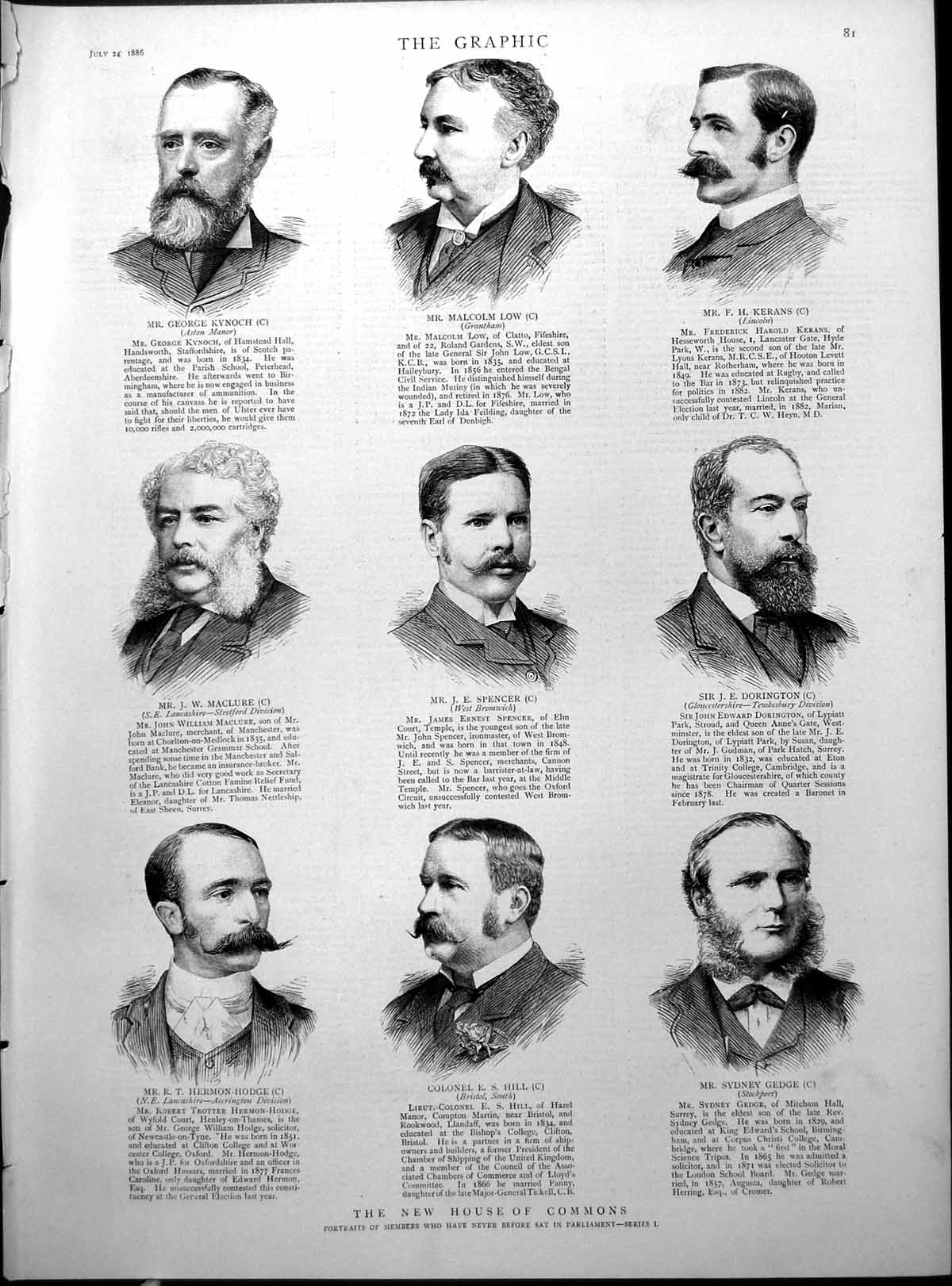 Old Print New House Commons Kynoch Low Kerans Maclure Spencer Gedge 1886 19th