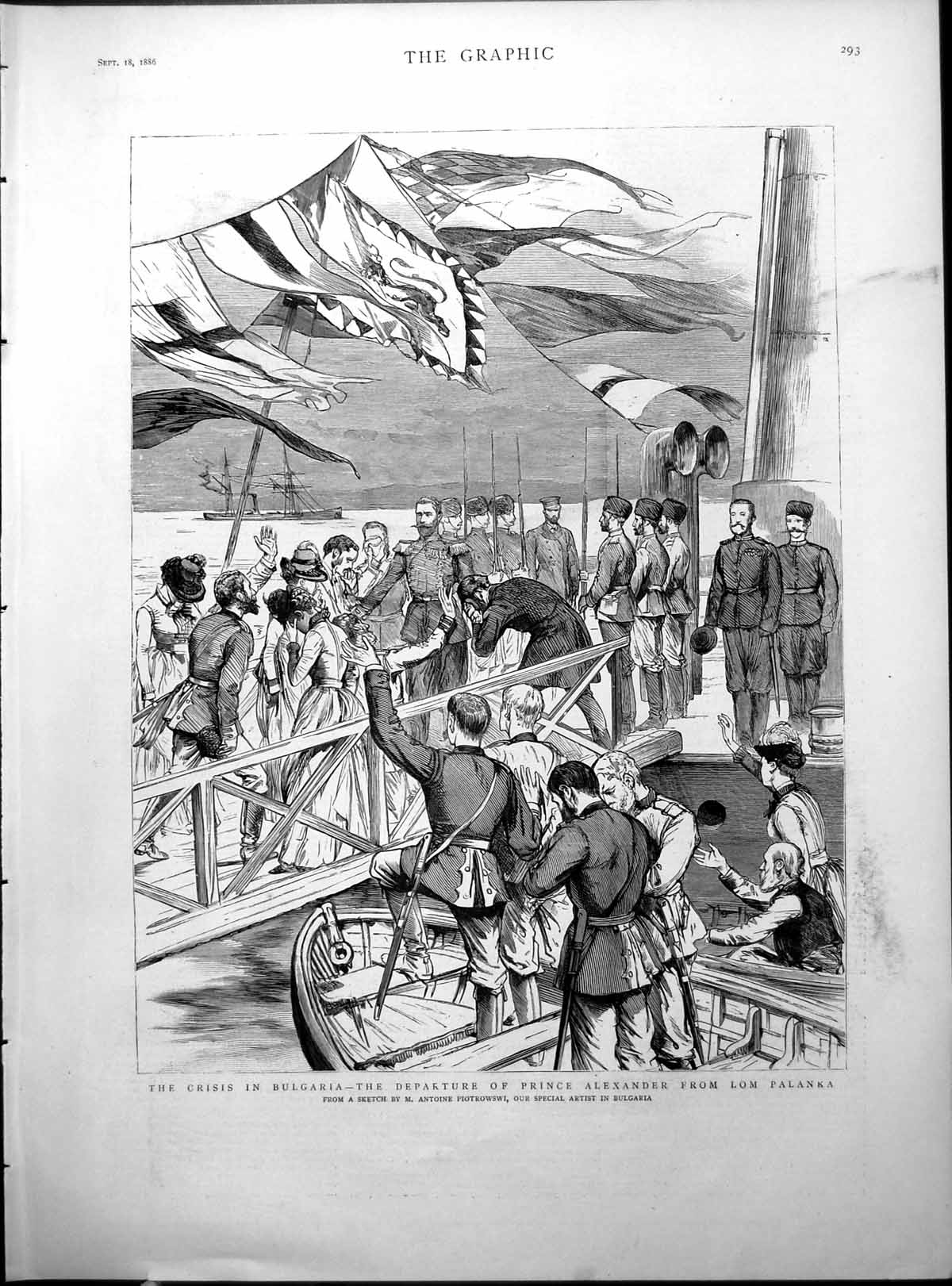 Antique Old Print Crisis Bulgaria Departure Prince Alexander Lom Palanka 1886