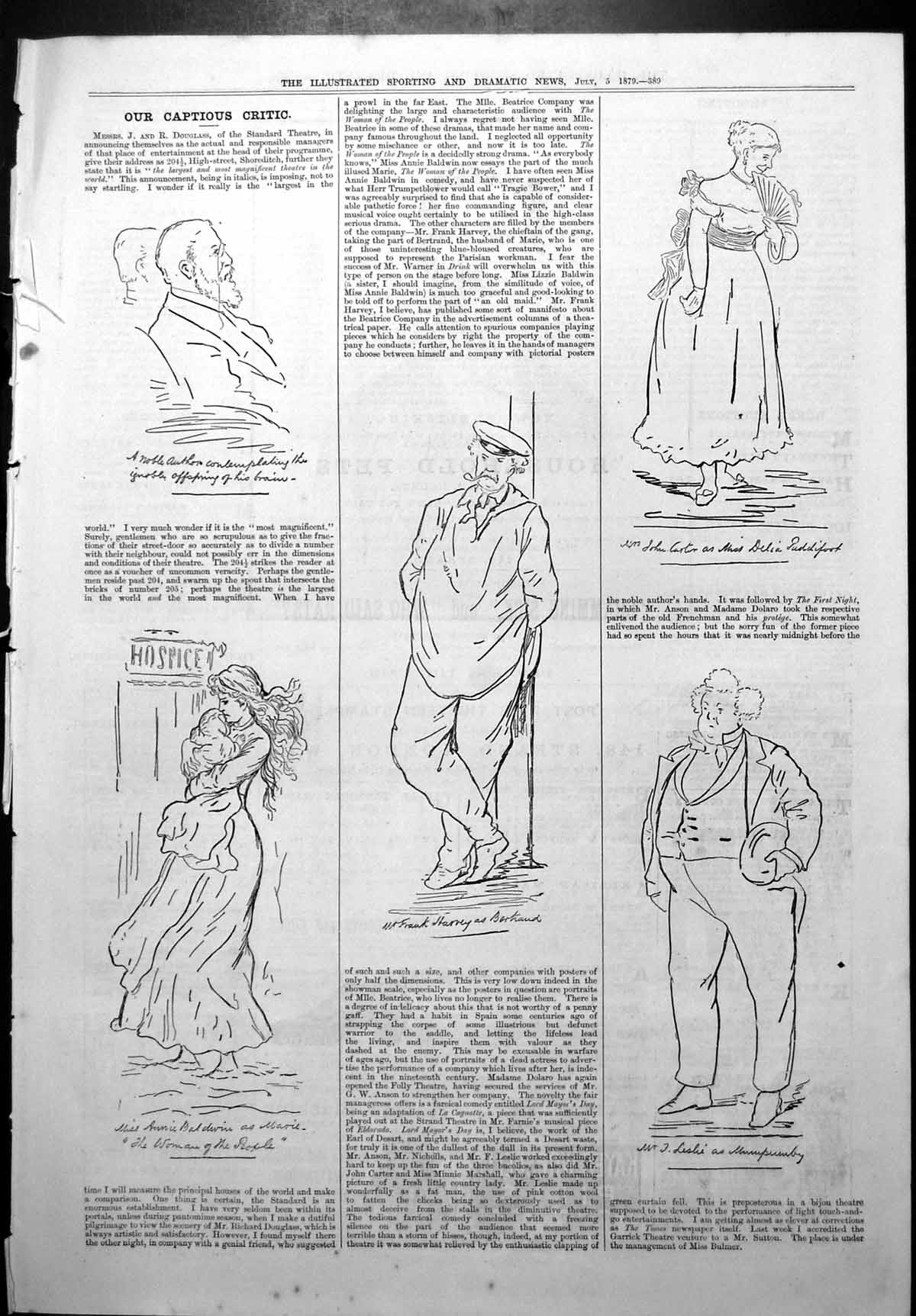 Old Captious Critic Standard Theatre Annie Baldwin Woman People 1879 Victorian