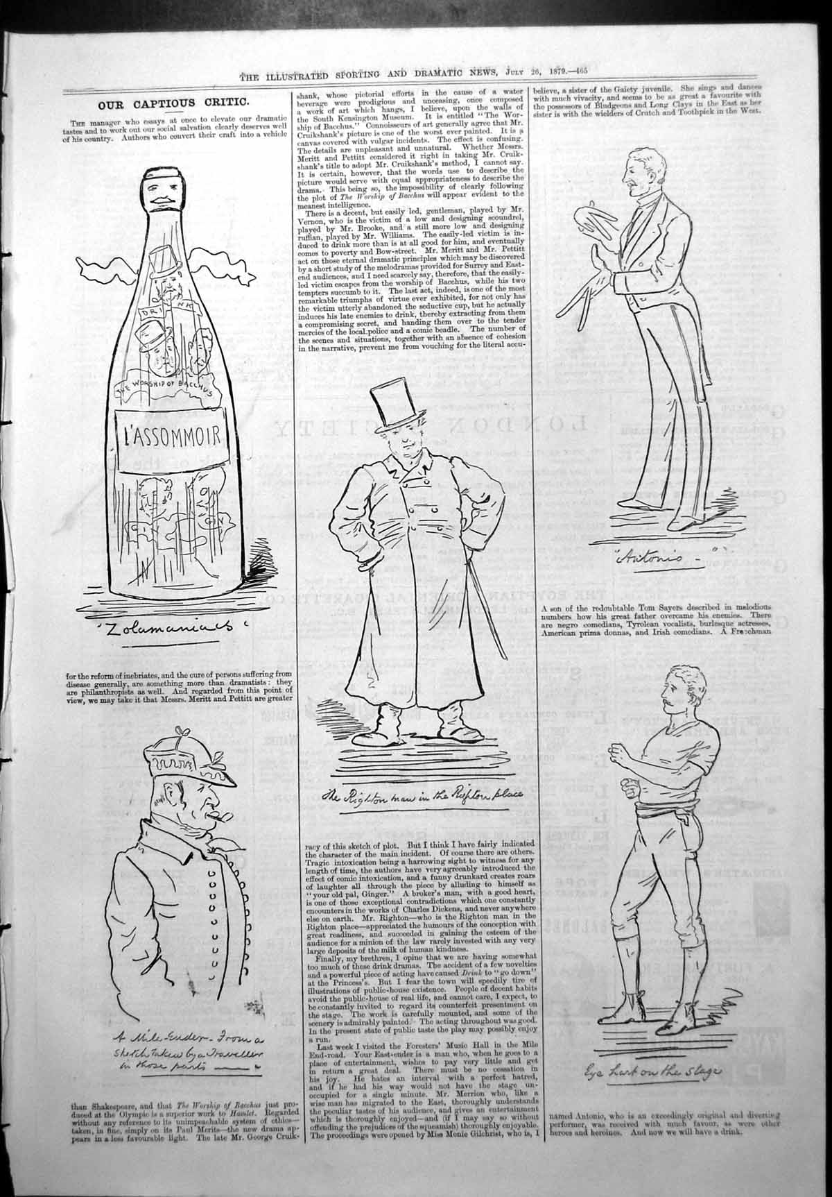 Old Captious Critic Worship Bacchus Olympic Theatre L'Assommoir 1879 Victorian