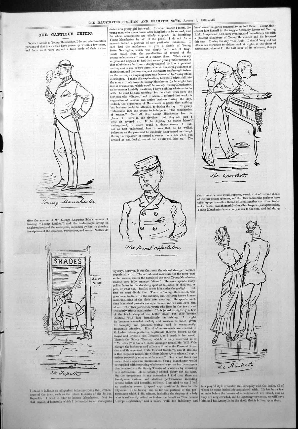 Antique Print Captious Critic Young Manchester Tradesmen Sport Skating 1879