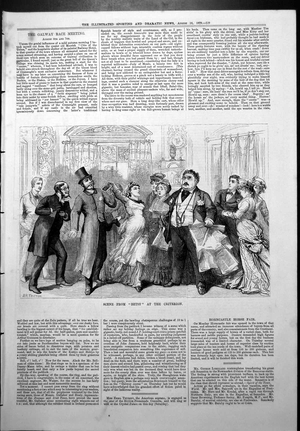 Old Scene Betsy Criterion Theatre Lady Card Man Newspapers D Friston1879 19th
