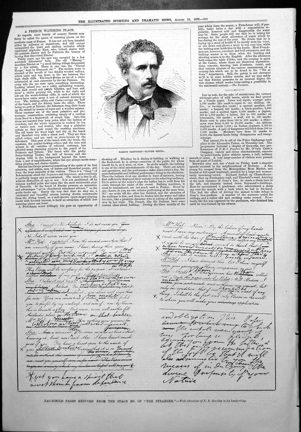 Old Olivier Metra Famous Composer Fac Simile Pages Stage Stranger 1879 19th