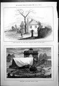 Antique Print White House Kensington Addison Destruction Balloon Paris 1879