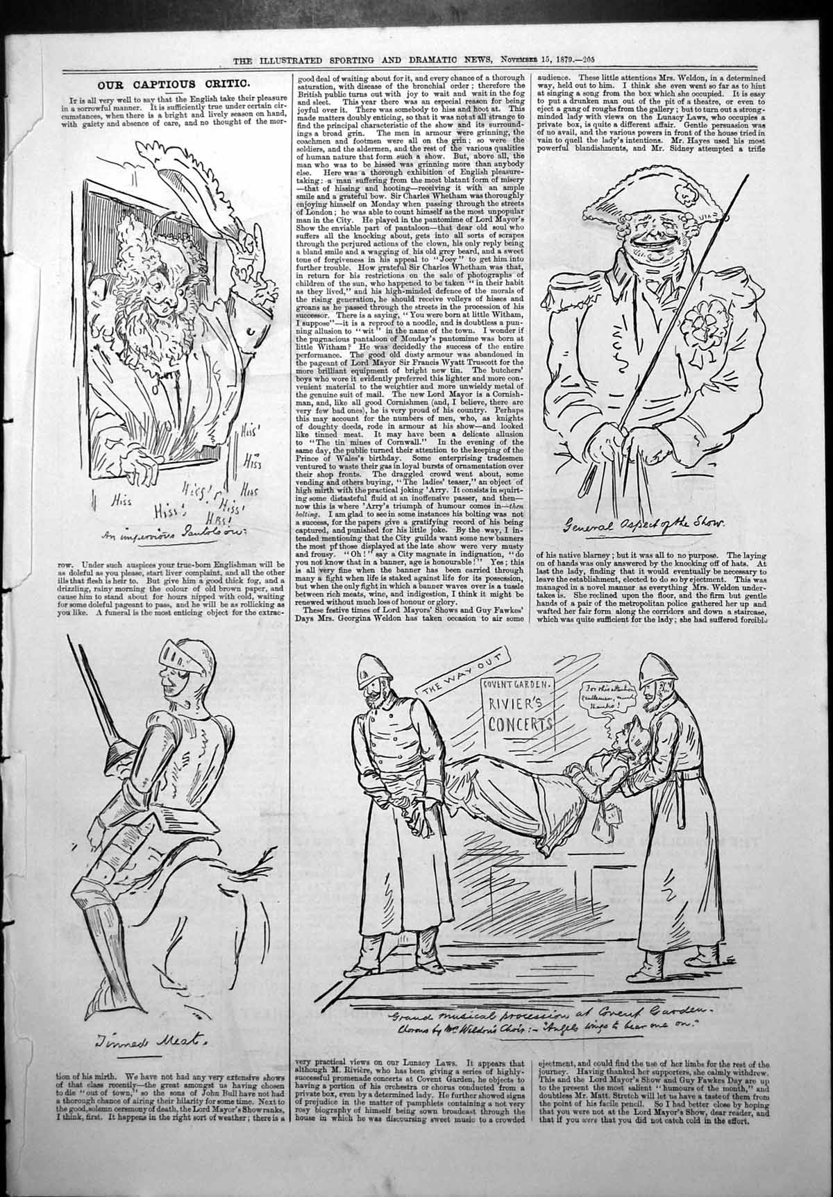 Old Print Captious Critic Covent Garden Riviers Concerts Musical Procession1879