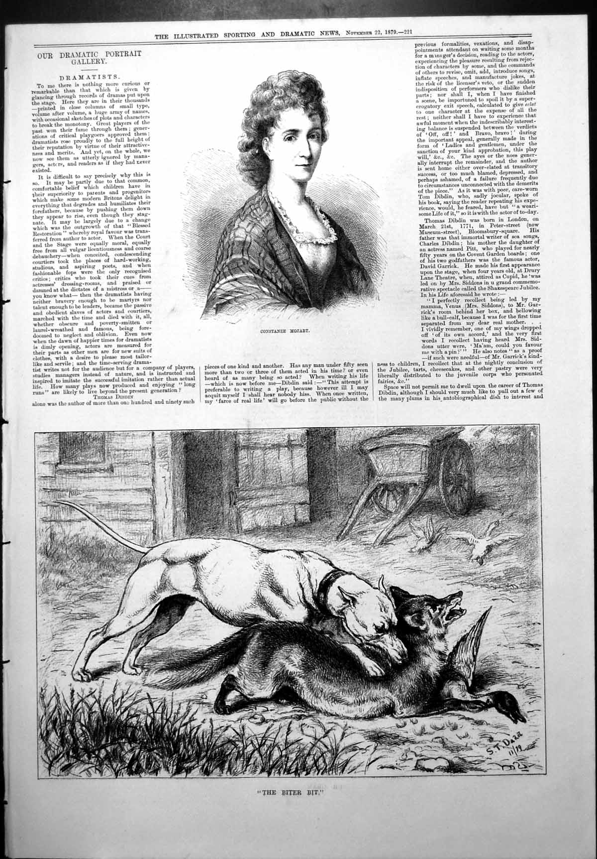 Old Print Constanze Mozart Bitter Bit S T Dadd Dog Fox Duck Farmyard 1879 19th