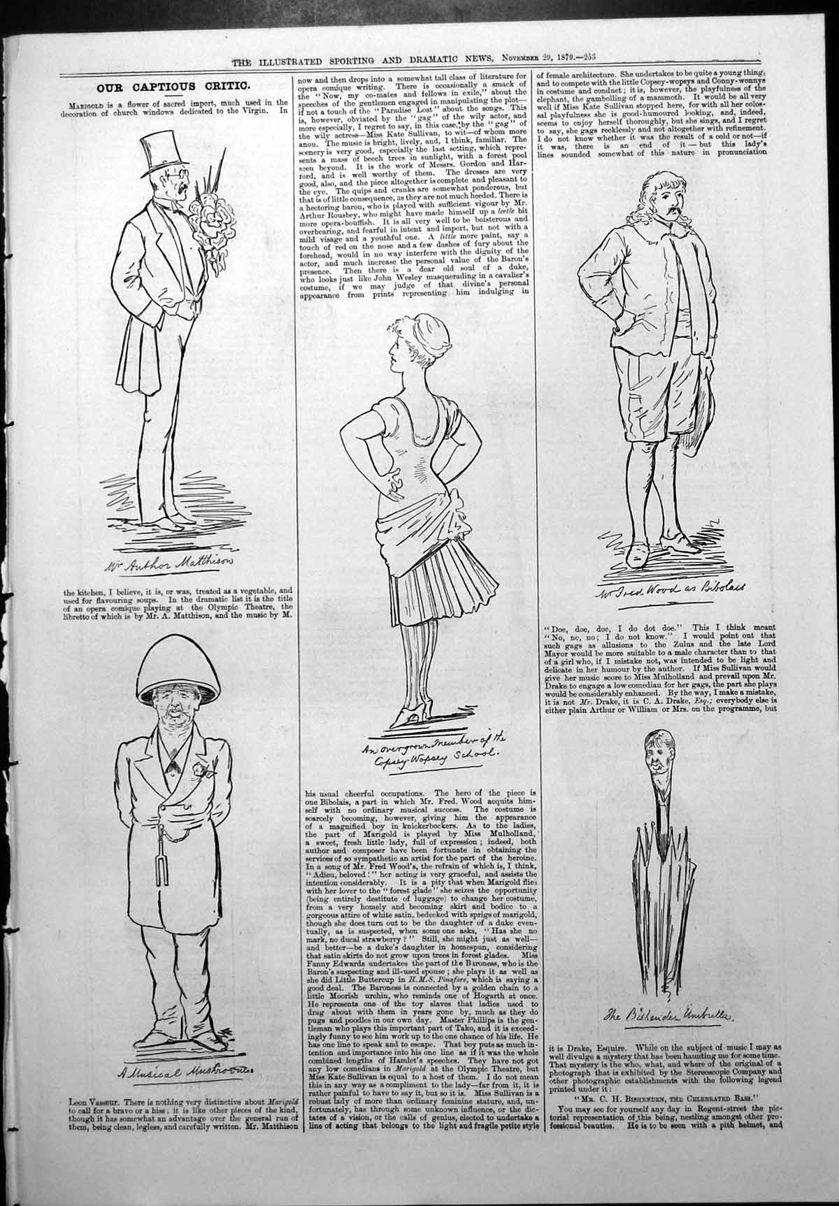Old Print Captious Critic MarigOlympic Theatre A Matthison Fred Wood 1879 19th