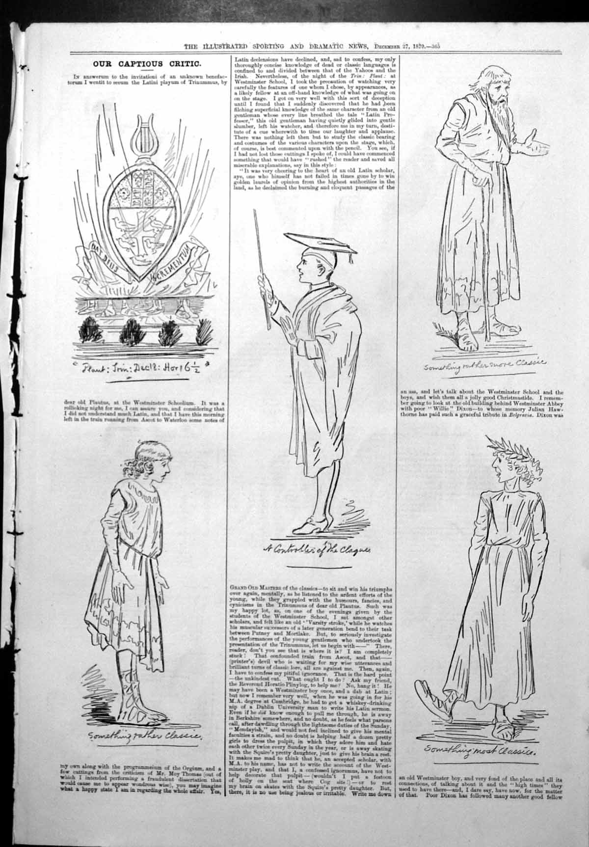 Old Print Captious Critic Play Trinummus Latin Professor Something Classic 1879