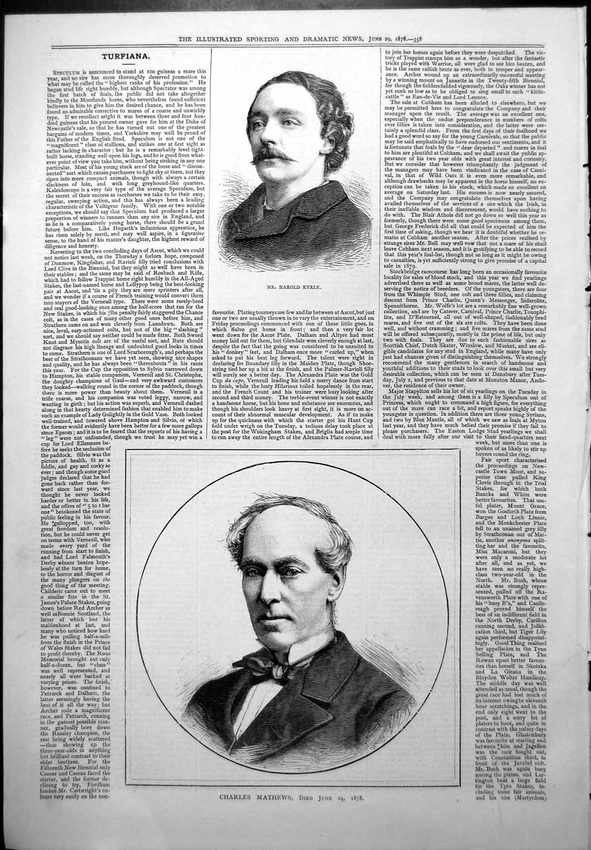 Original Old Antique Print Mr HarKyrle Charles Mathews Died June 24 1878