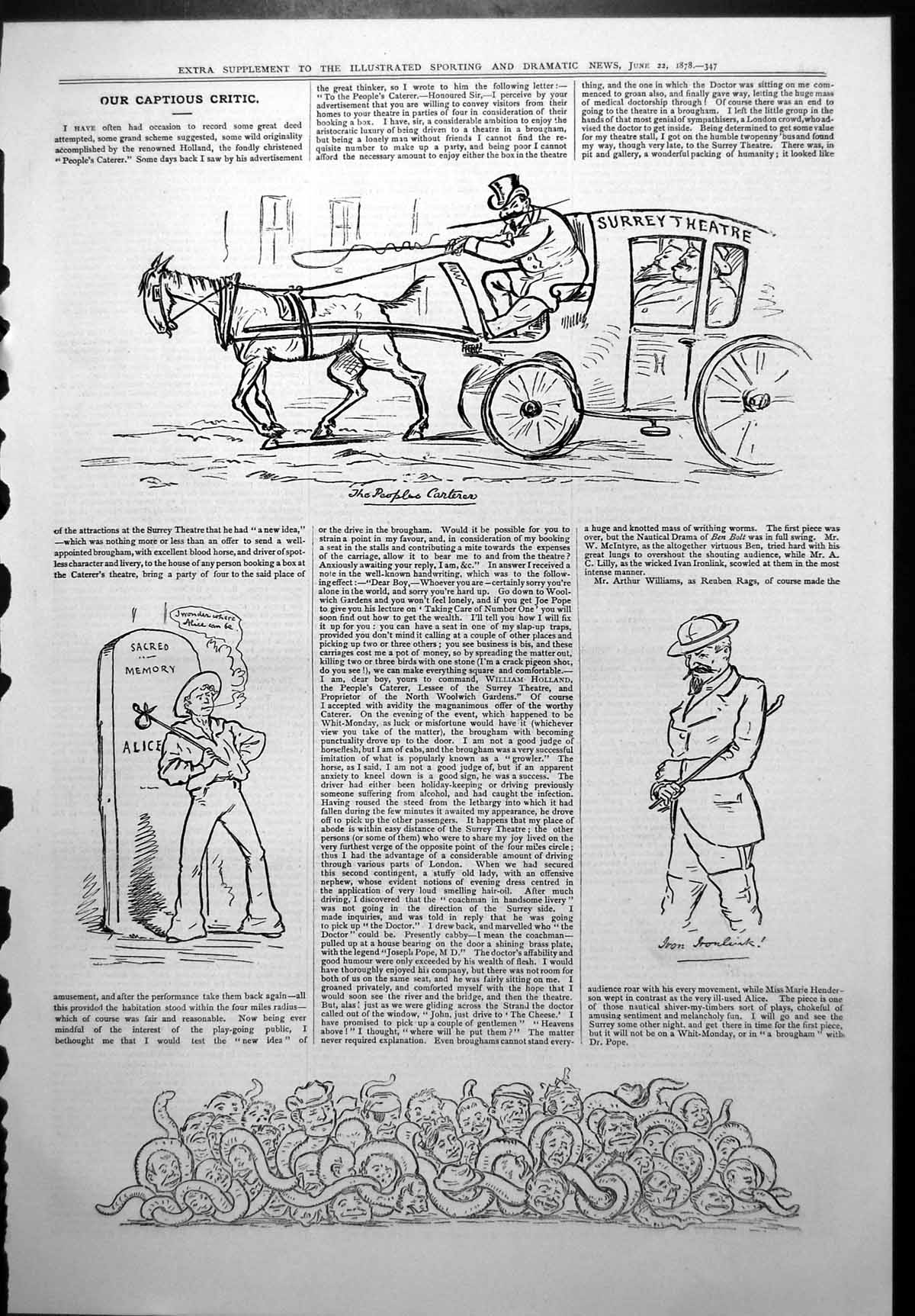 Print Captious Critic Peoples Caterer Surrey Theatre Sacred Memory Alice1878