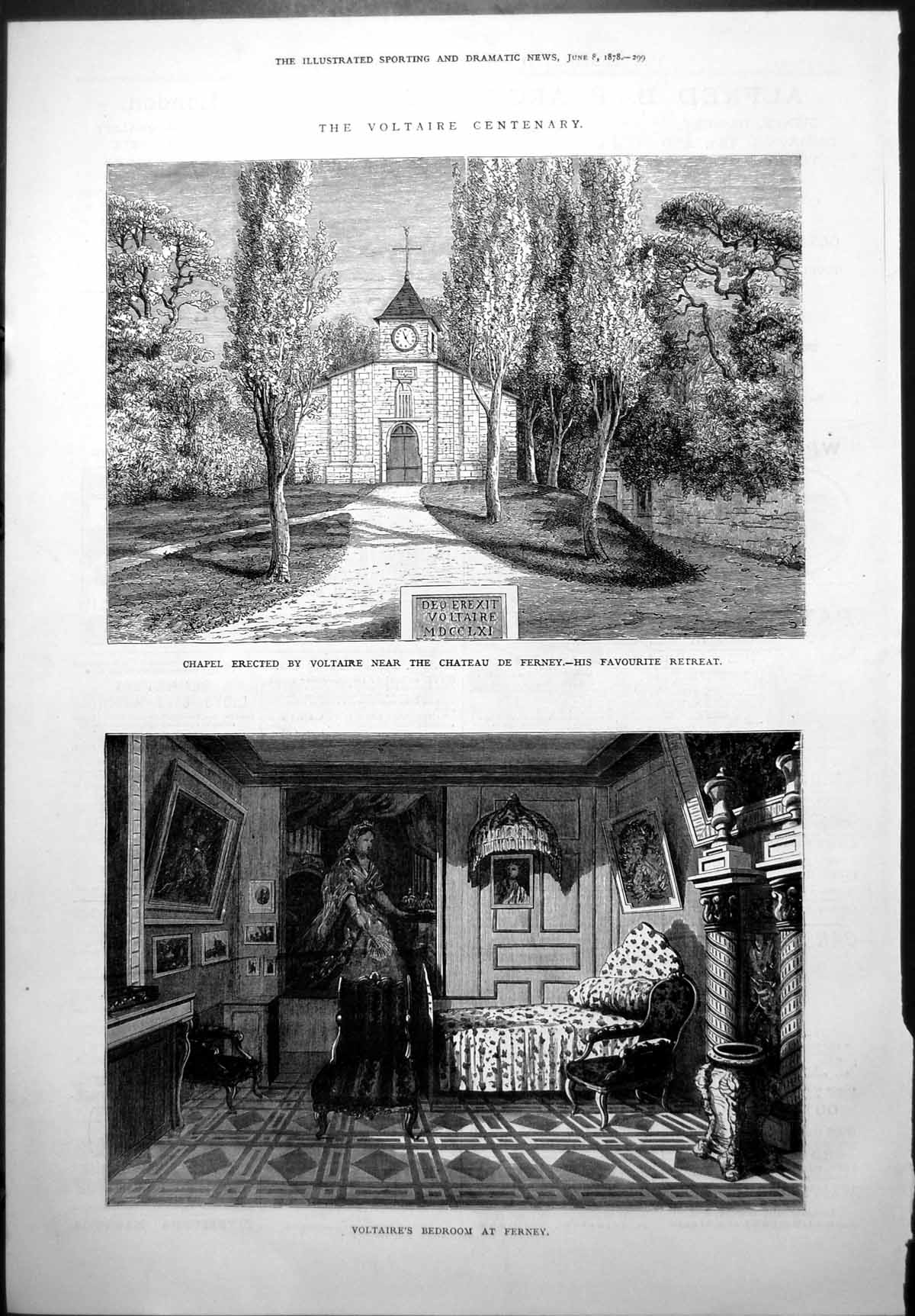 Old Chapel Voltaire Chateau De Ferney Favourite Retreat Bedroom 1878 Victorian