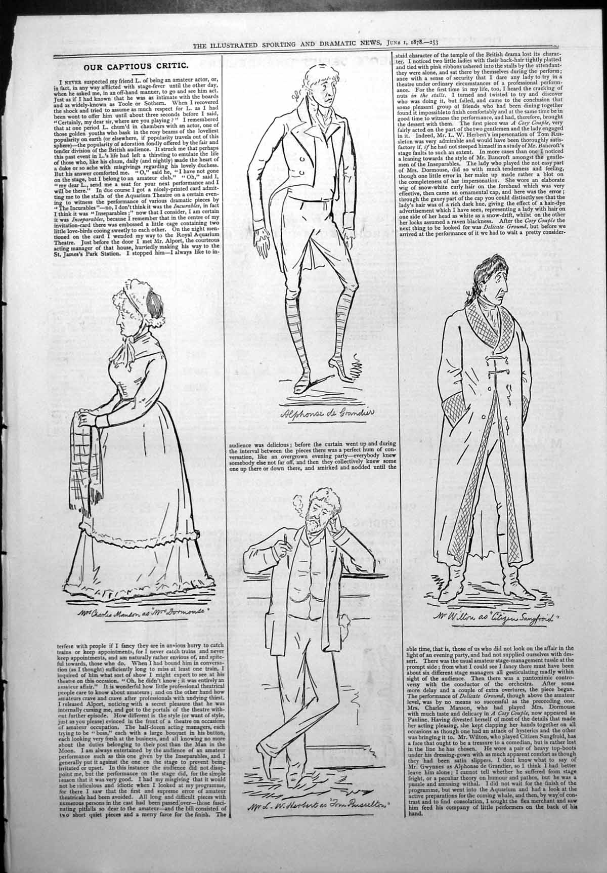 Old Print Captious Critic Mrs Charles Morton Mrs Dormonde L Herbert 1878 19th