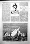 Old Antique Print Marion Dale Nore Yacht Club Match Lower Hoe Point 1878 19th