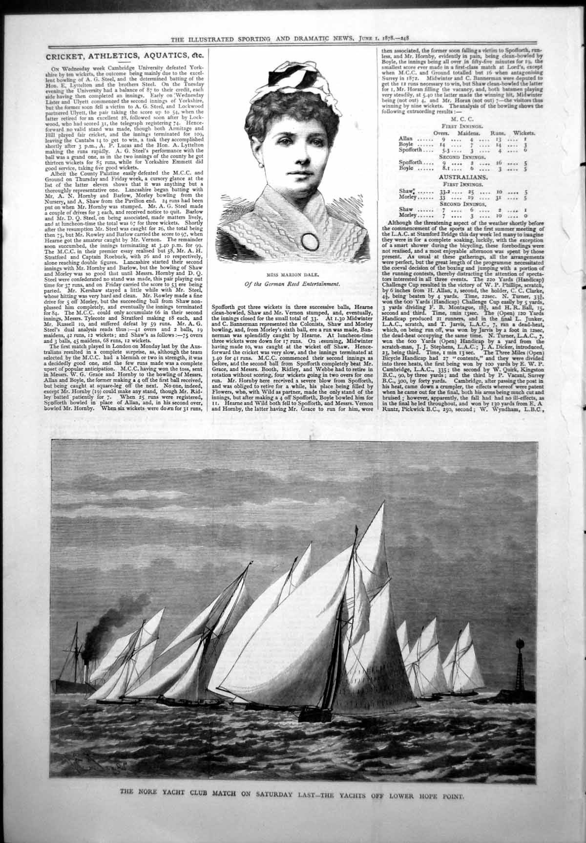 Old Antique Print Marion Dale Nore Yacht Club Match Lower Hoe Point 1878 19th