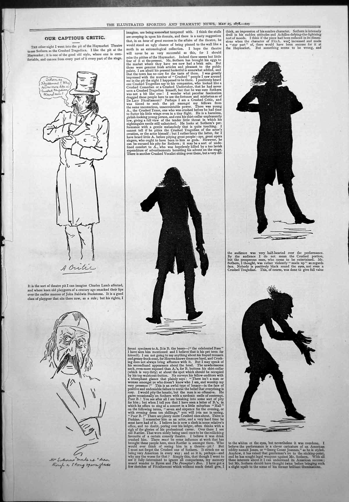 Old Captious Critic Haymarket Theatre Sothern Crushed Tragedian 1878 Victorian