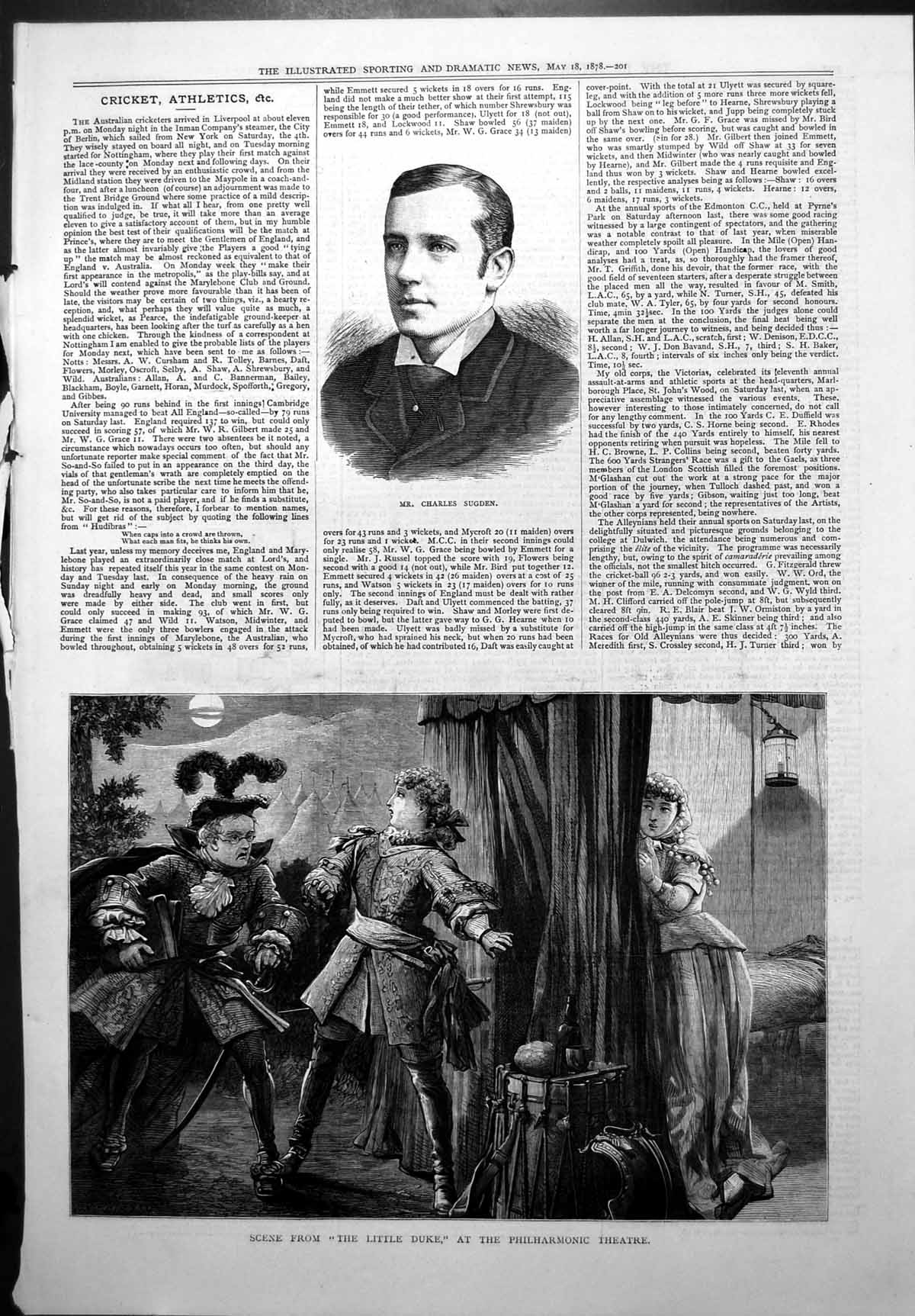Antique Old Print Charles Sugden Scene Little Duke Philharmonic Theatre 1878