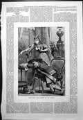 Antique Print Scene Nell Gwynne Royalty Lady Mistletoe Man Lying Table 1878
