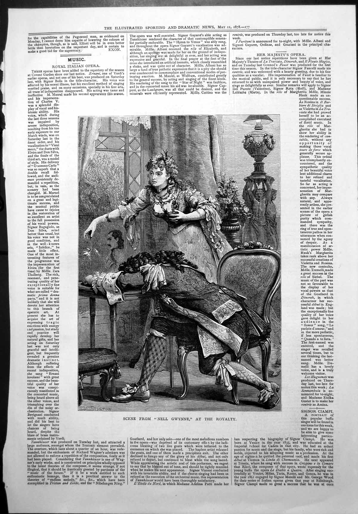 Antique Print Scene Nell Gwynne Royalty Lady Mistletoe Man Lying Table 1878