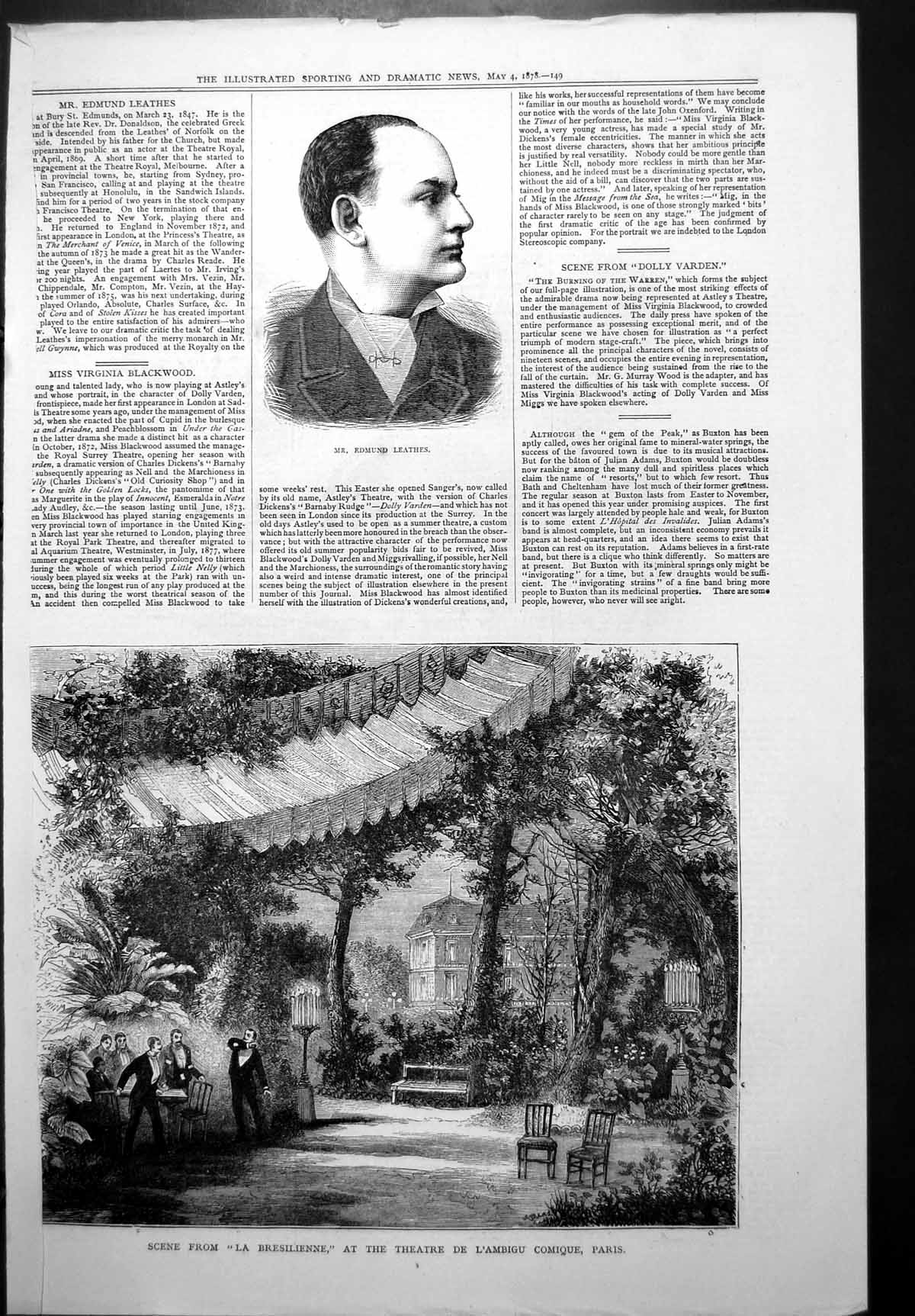 Old Edmund Leathes La Bresilienne Theatre L'Ambigu Comique Paris 1878 Victorian