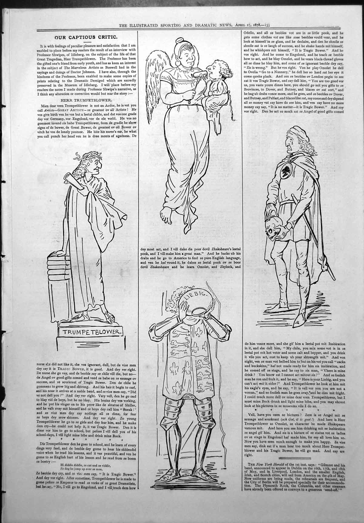 Antique Print Captious Critic Life Great Tragedian Herr Trumpetblower 1878 19th