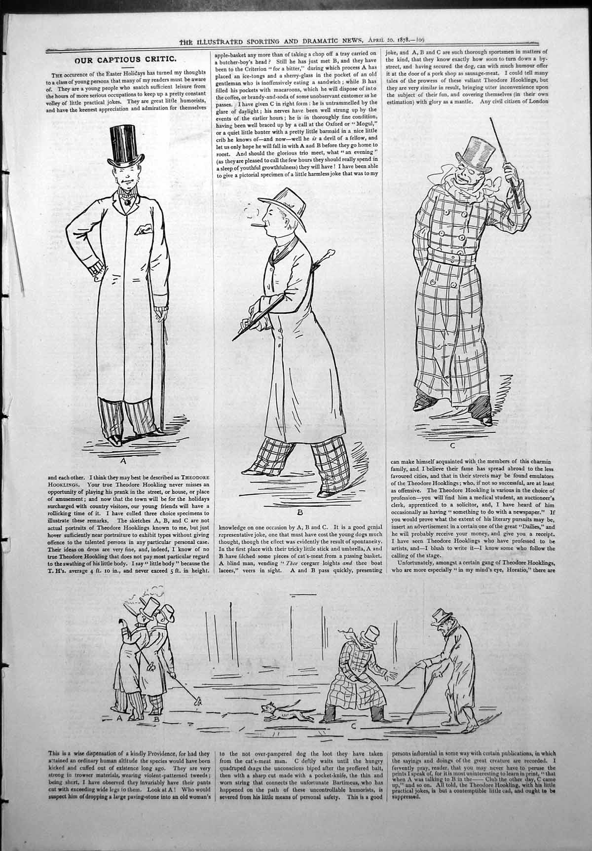 Antique Print Captious Critic Theodore Hooklings Playing Pranks Street 1878