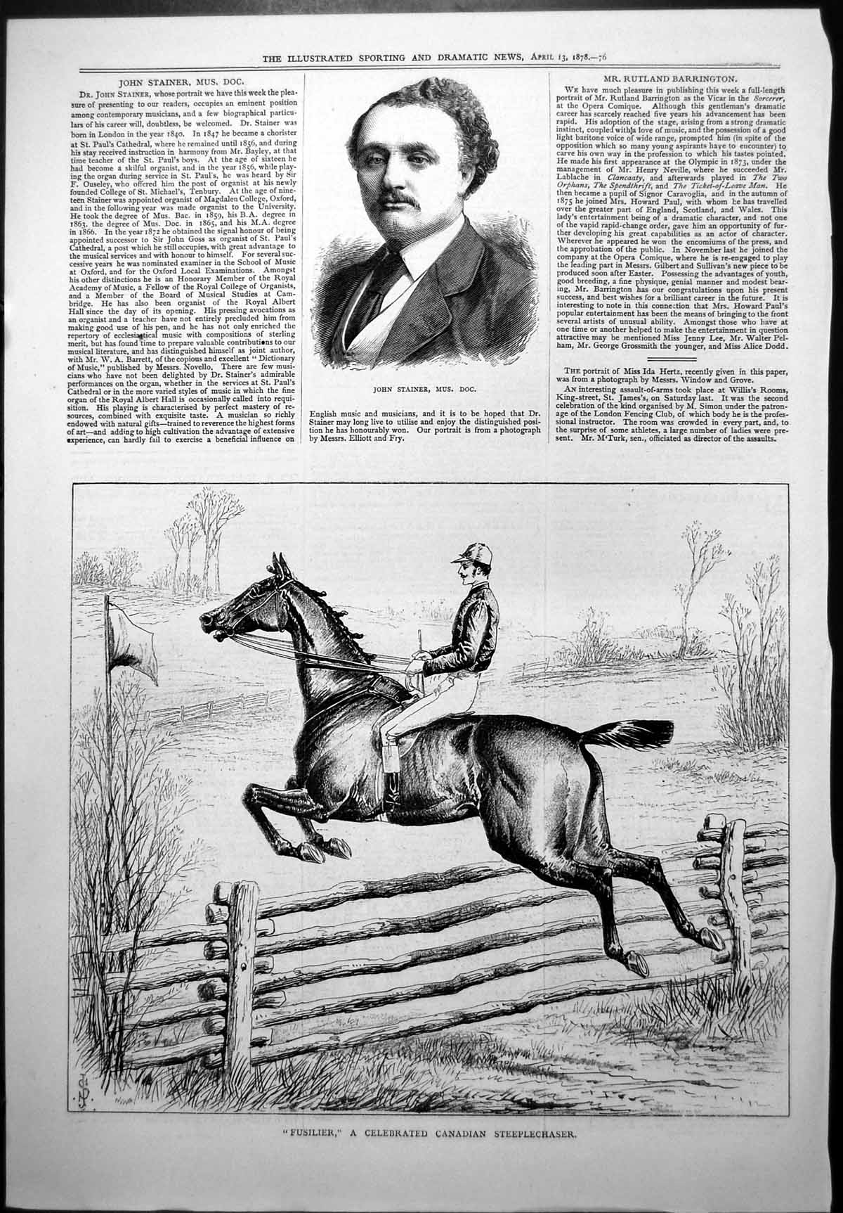 Old John Stainer Mus Doc Fusilier Celebrated Canadian Steeplechaser 1878 19th