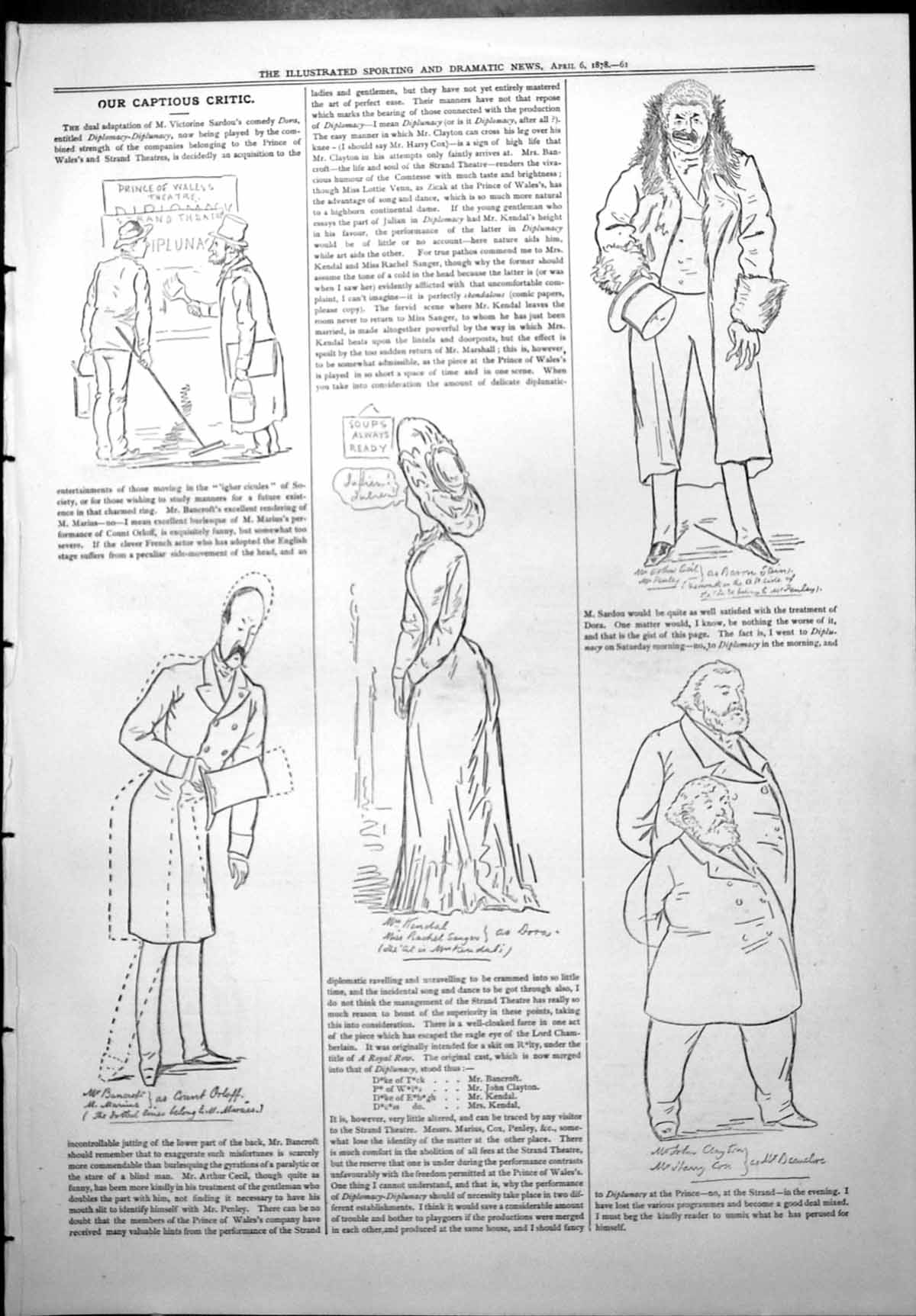 Old Captious Critic Dora Diplomacy-Dipluancy Mr Bancroft Mrs Kendal1878 19th
