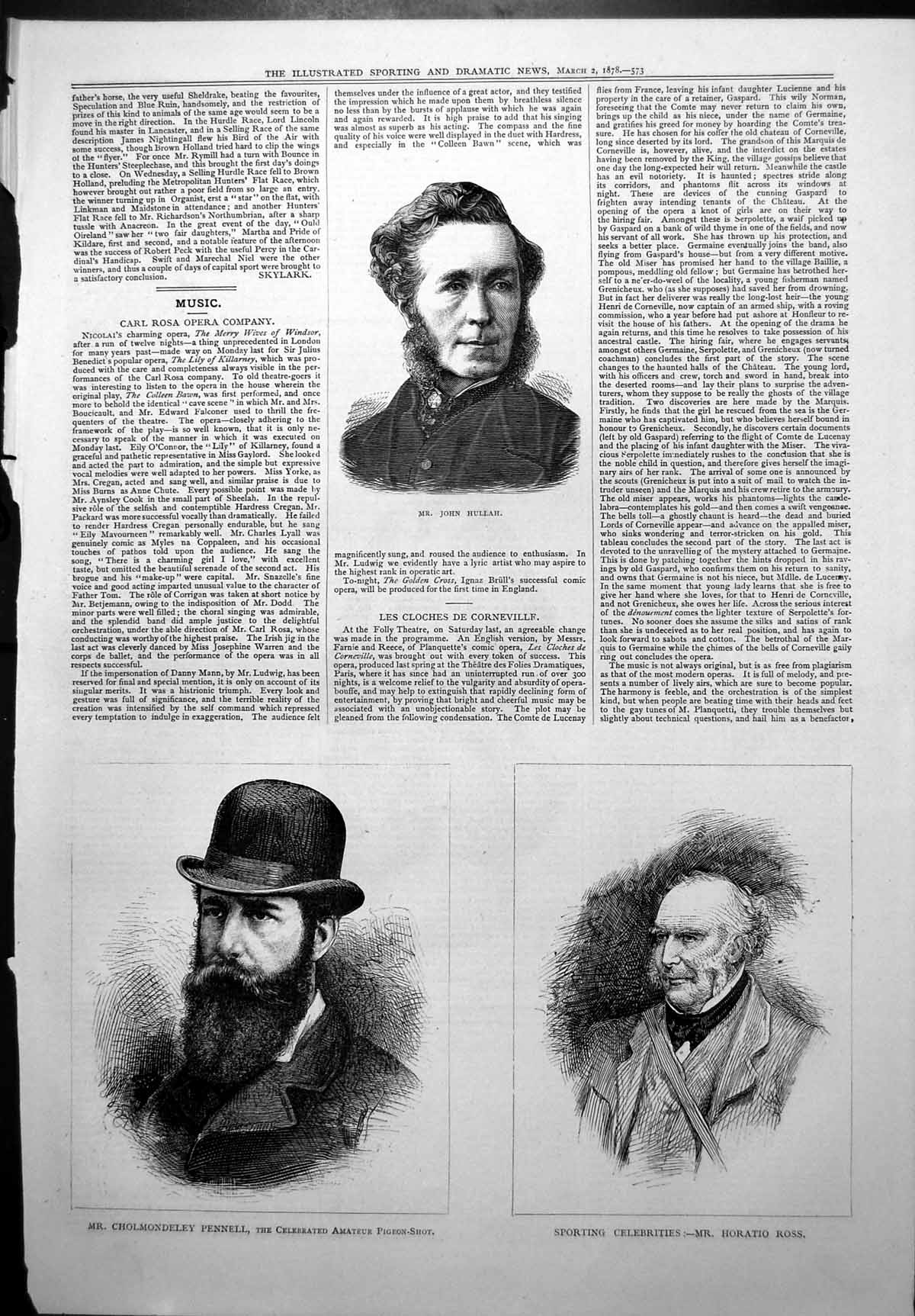 Old Print John Hullah Cholmondeley Pennell Pigeon Shot Horatio Ross 1878 19th