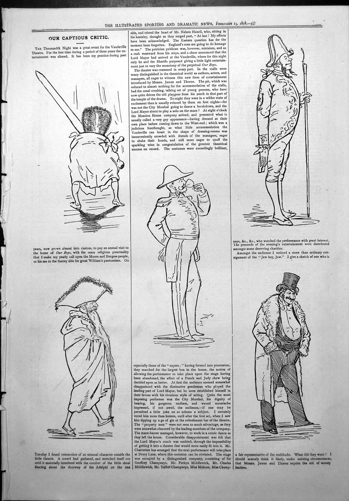 Antique Old Print Captious Critic Thousandth Night Vaudeville Our Boys 1878