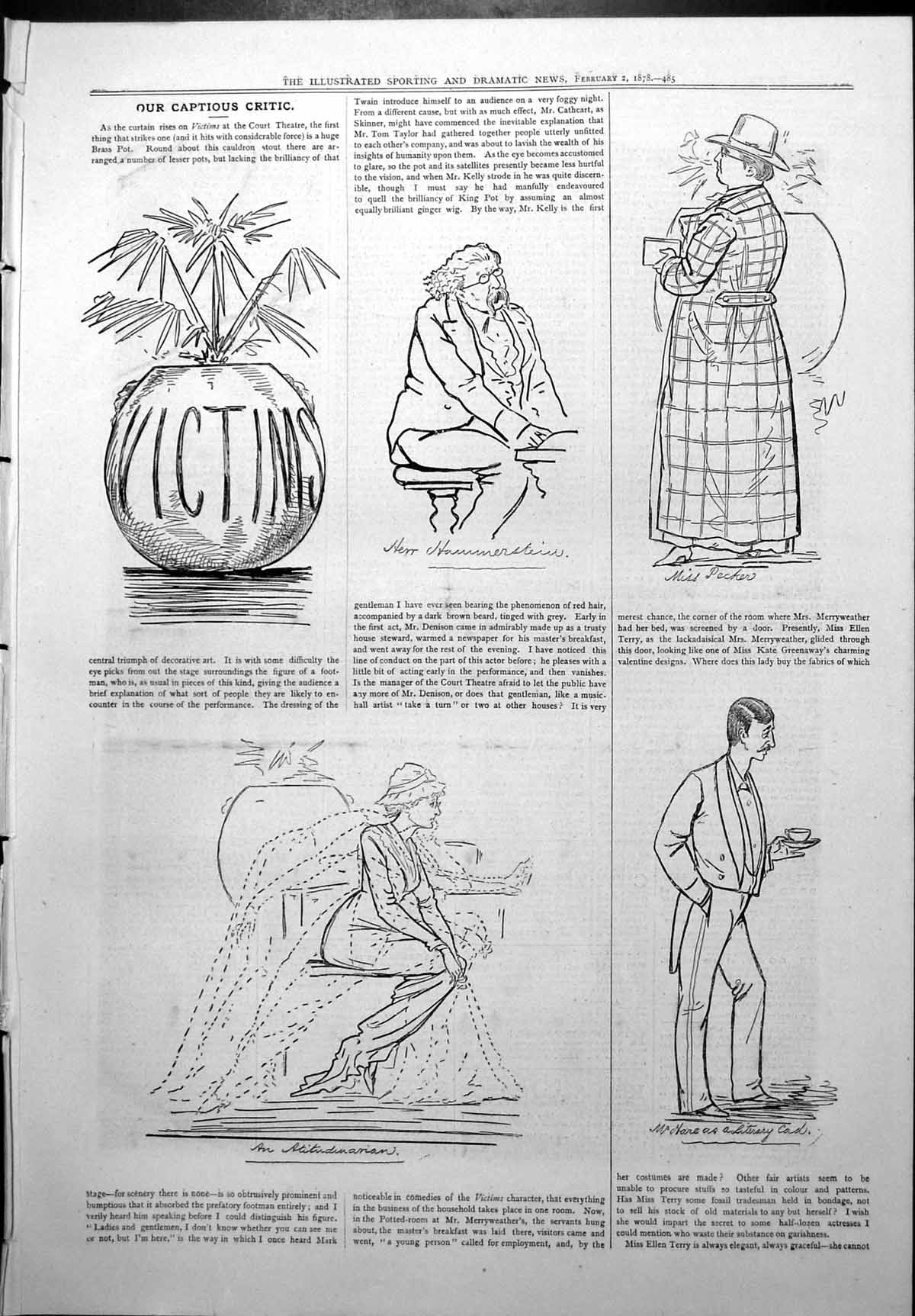 Old Captious Critic Victims Court Theatre Brass Pot Miss Pecker 1878 Victorian