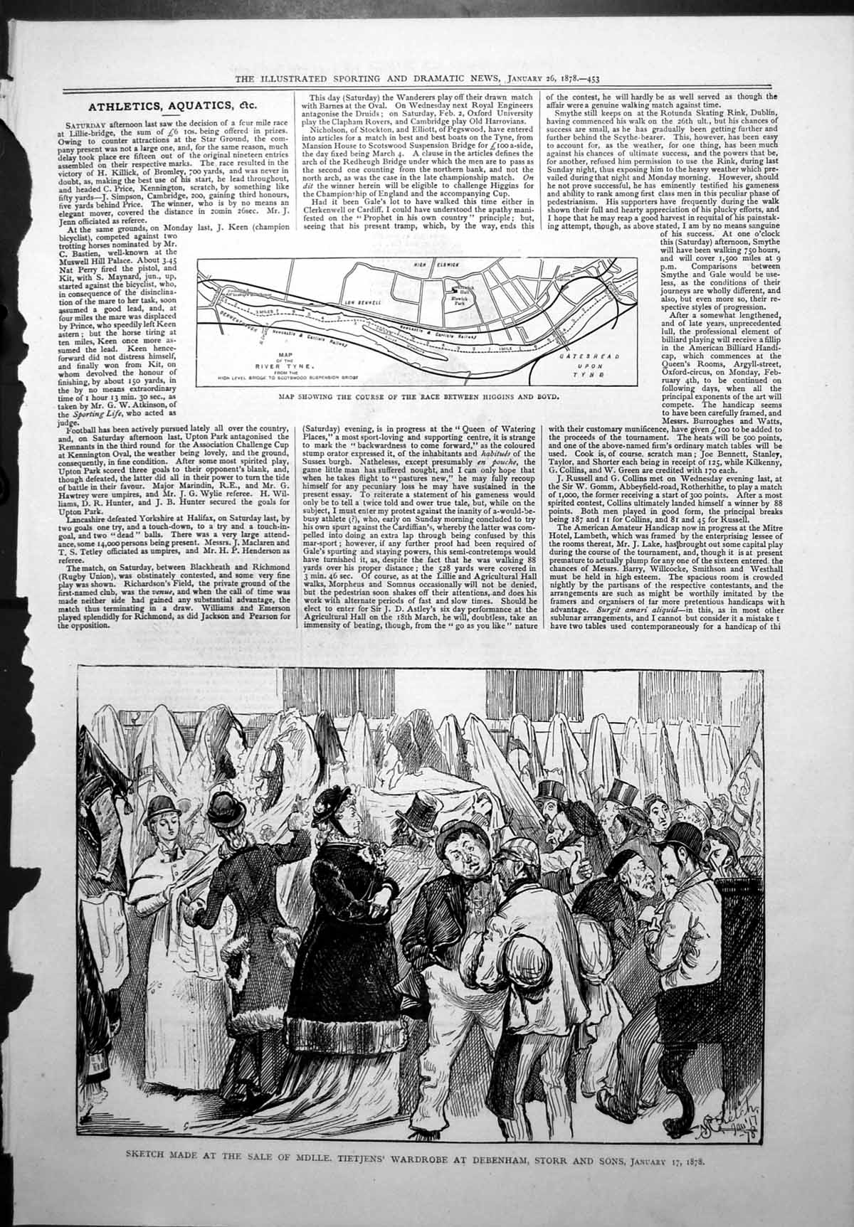 Old Print Map Course Race Higgins Boyd Sale Mdlle Tietjens Wardrobe 1878 19th