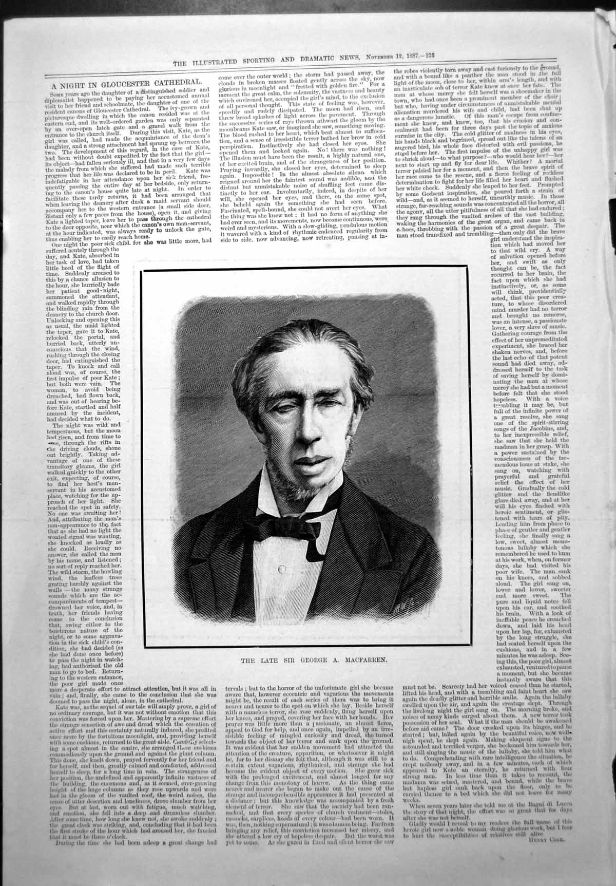 Old Print Late Sir George A Macfarren English Composer Musicologist 1887 19th