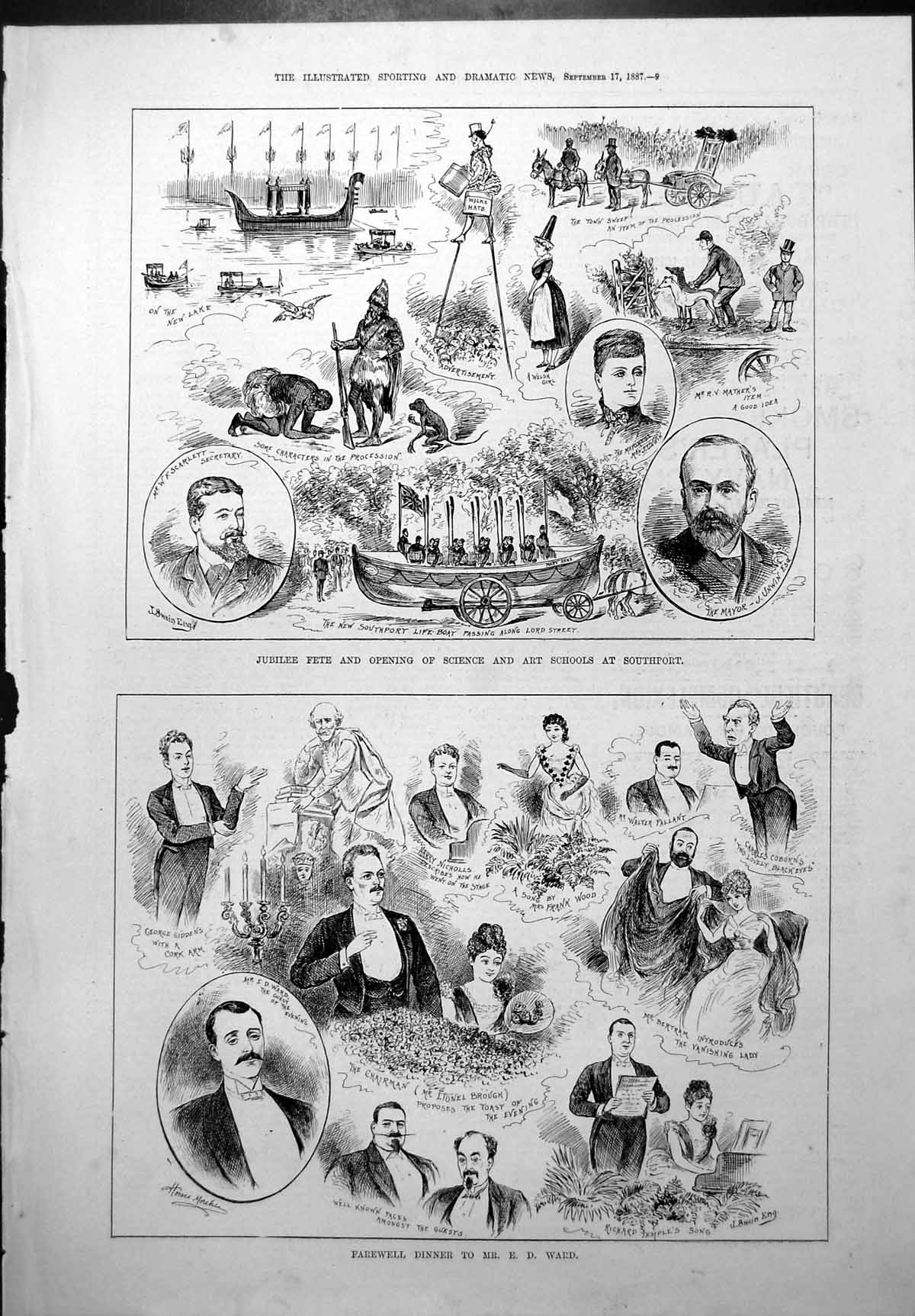 Old Print Fete Opening Science Art Schools Southport Dinner E D Ward 1887 19th
