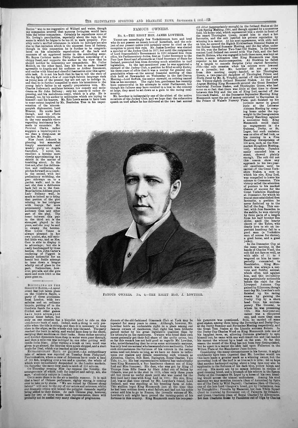 Antique Print Famous Owner Right Hon James Lowther Steward Jockey Club 1887