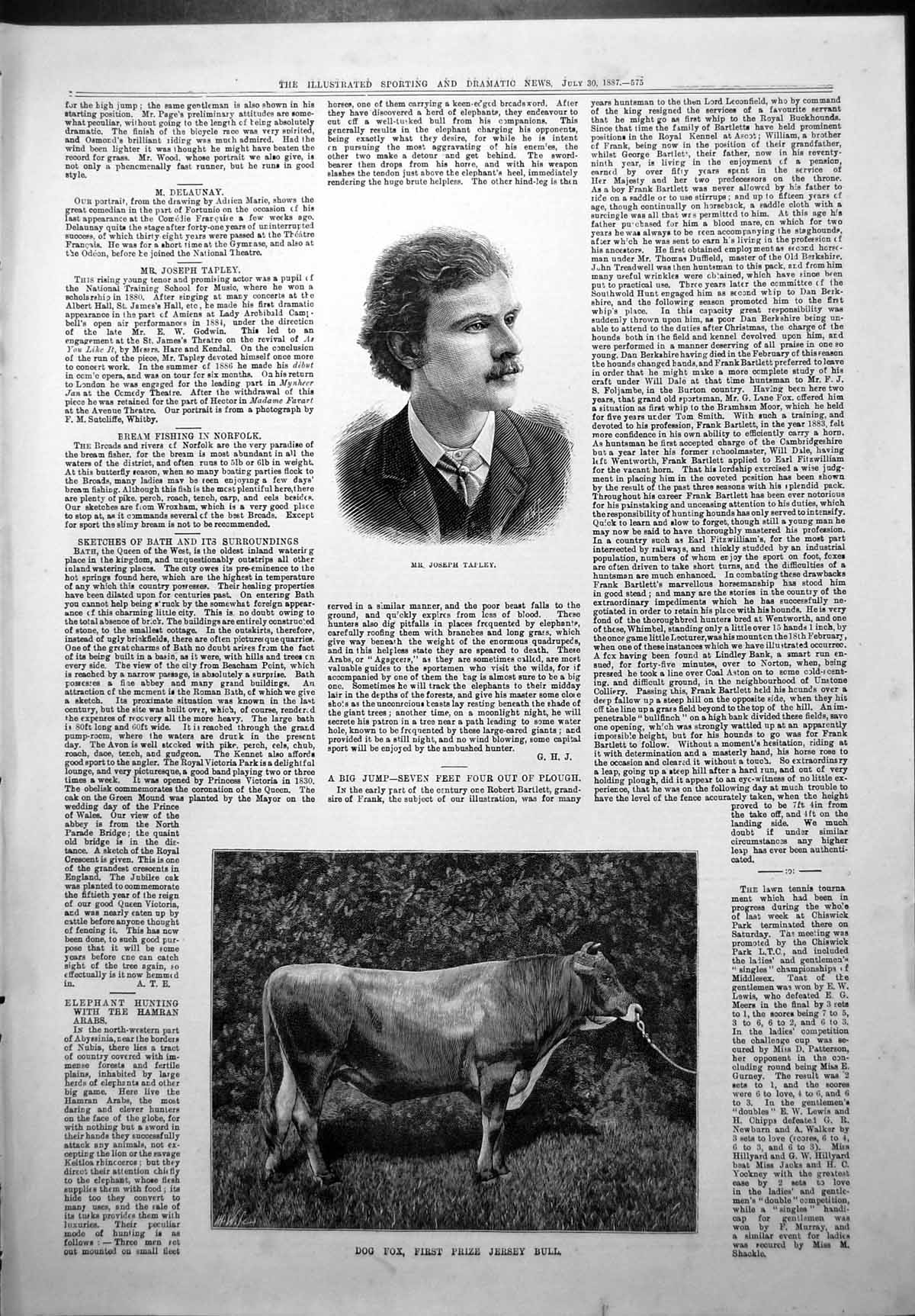 Old Antique Print Mr Joseph Tapley Dog Fox First Prize Jersey Bull 1887 19th