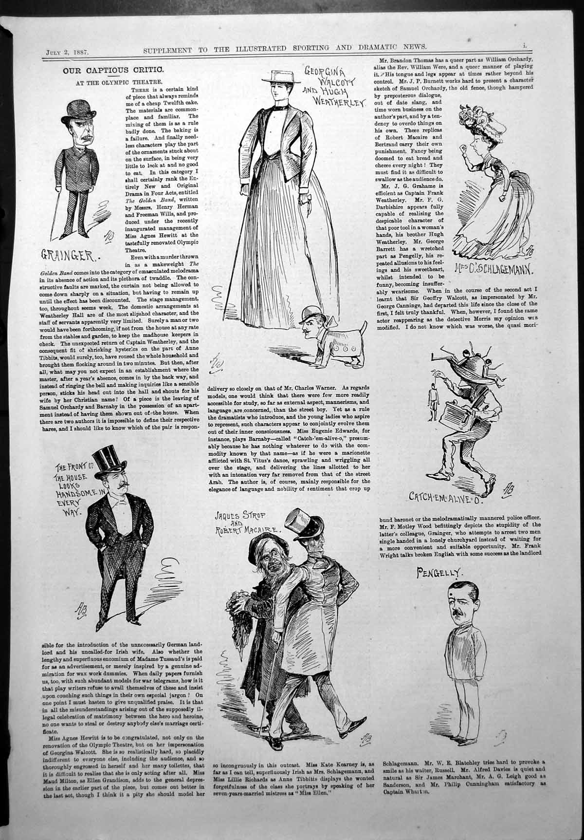 Antique Print Captious Critic Olympic Theatre Grainger Robert Macaire 1887 19th