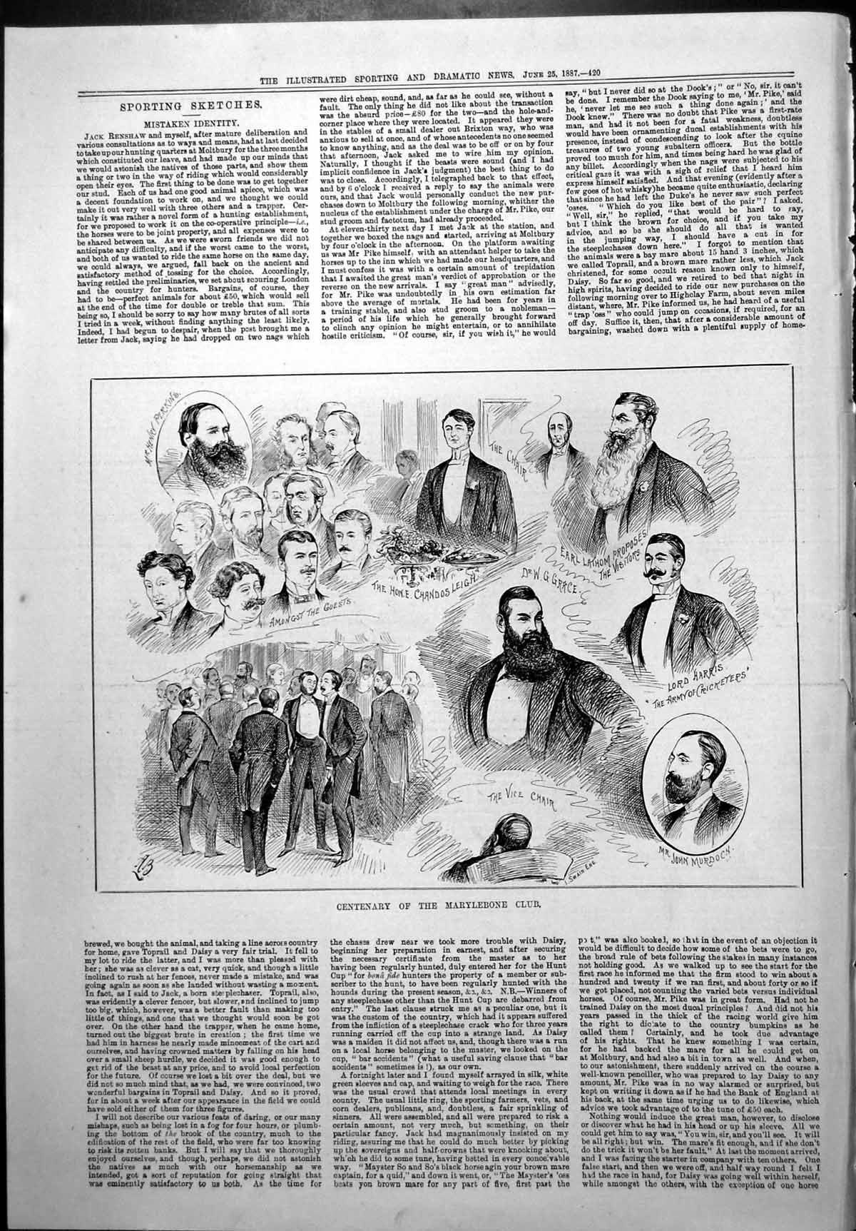 Old Centenary Marylebone Club Henry Perkins Earl Lathom Dr Grace 1887 Victorian