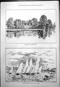 Antique Old Print Bisham Abbey Thames United Sailing Club Egham Wilson 1887