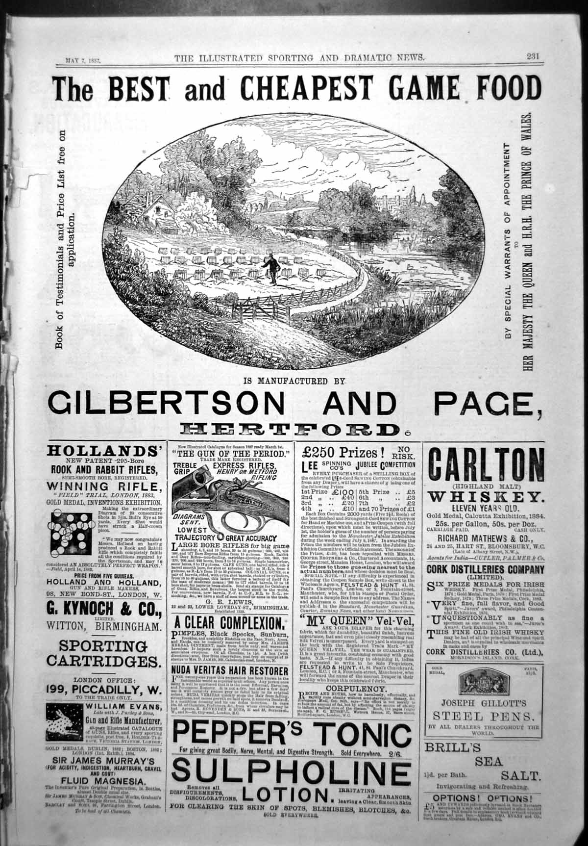 Old Print Best Cheapest Game Food Gilbertson & Page Hollands Rifles 1887 19th
