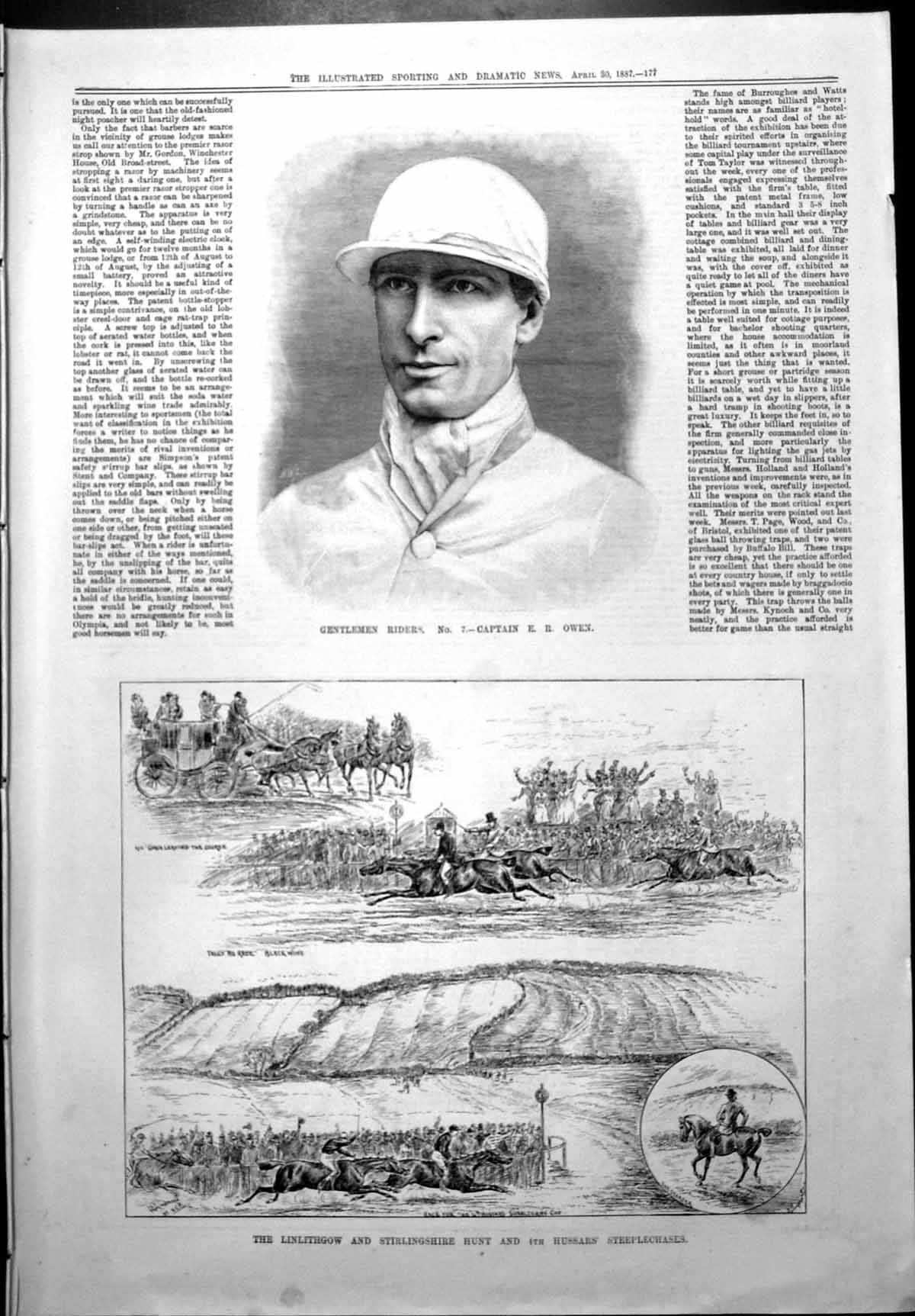 Old Print Riders Capt E Owen Linlithgow Stirling Hunt Hussars Steeplechase 1887