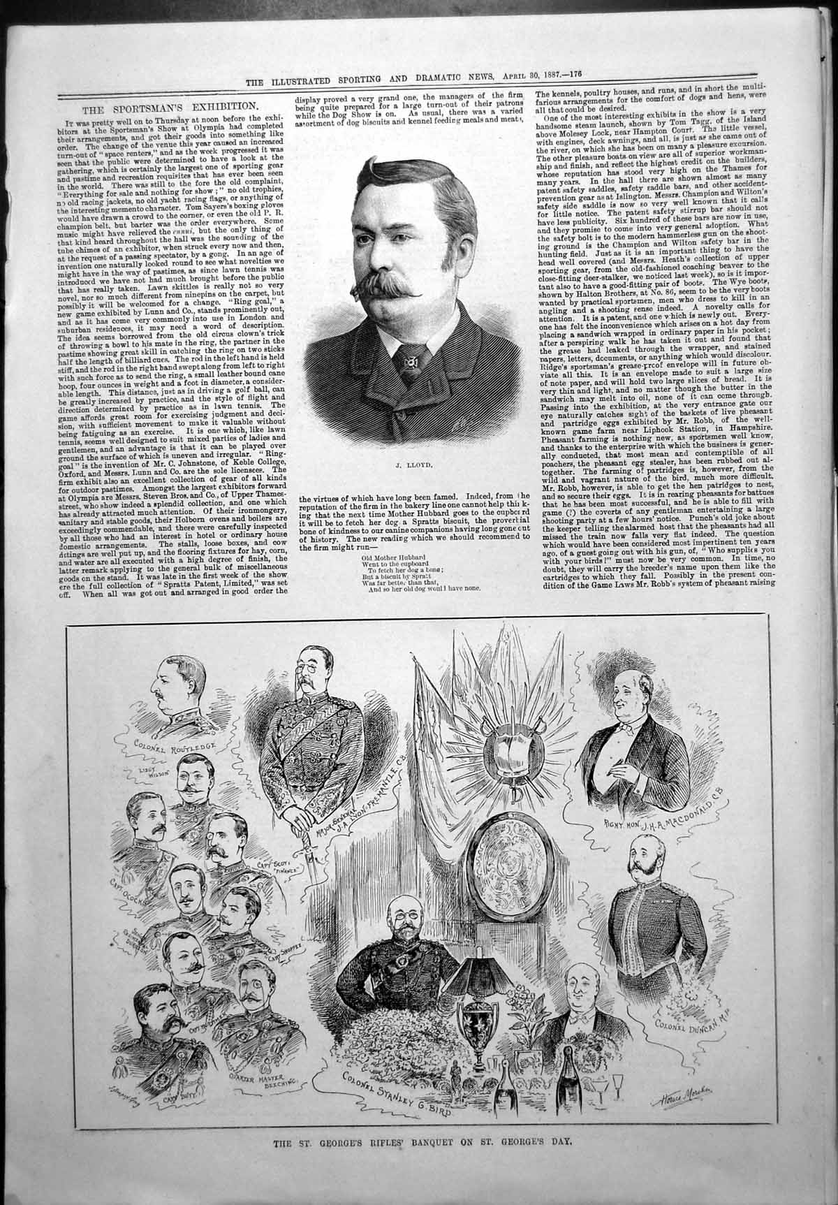 Old Print J Lloyd St Georges Rifles Banquet St Georges Day Col Stanley Bird1887