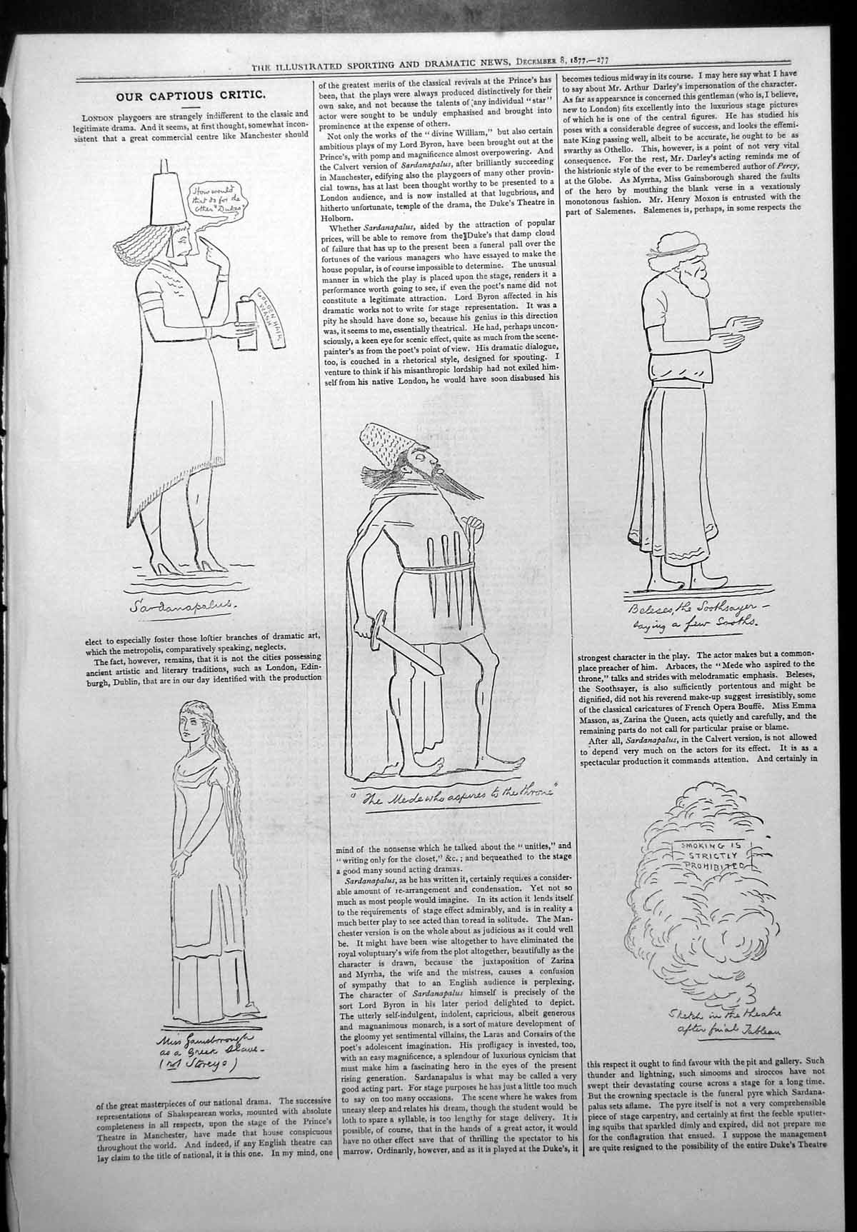 Old Print Captious Critic Sardanapalus Miss Gainsborough Soothsayer 1877 19th