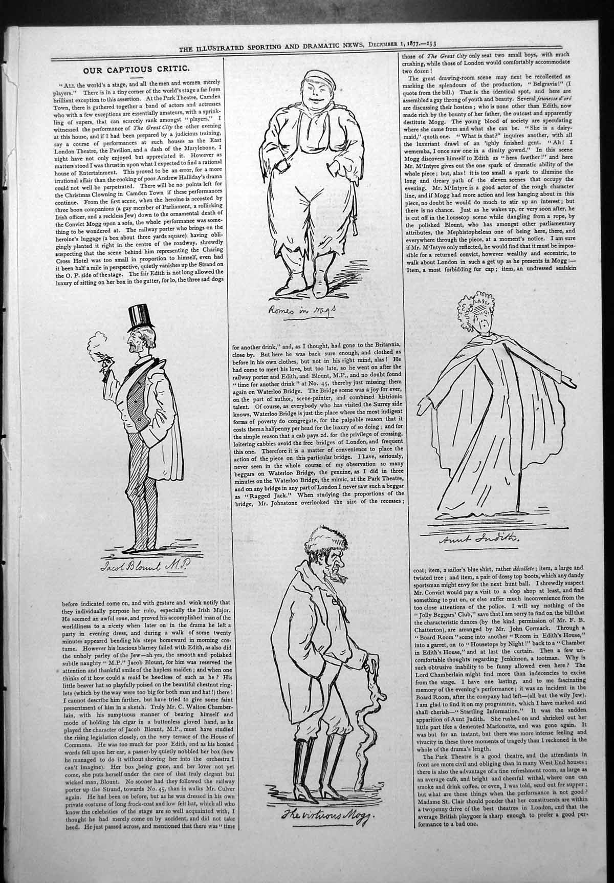 Old Captious Critic Great City Park Theatre Jacob Blount Mp Romeo 1877 19th