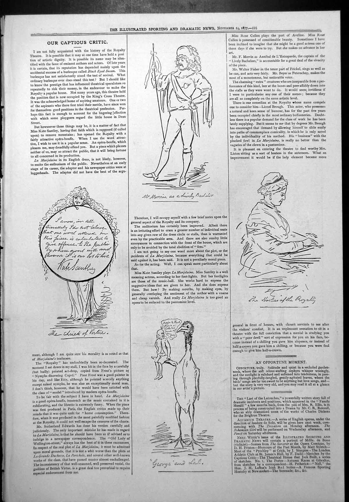 Old Captious Critic Royalty Theatre La Marjolaine Black Eyed Susan 1877 19th