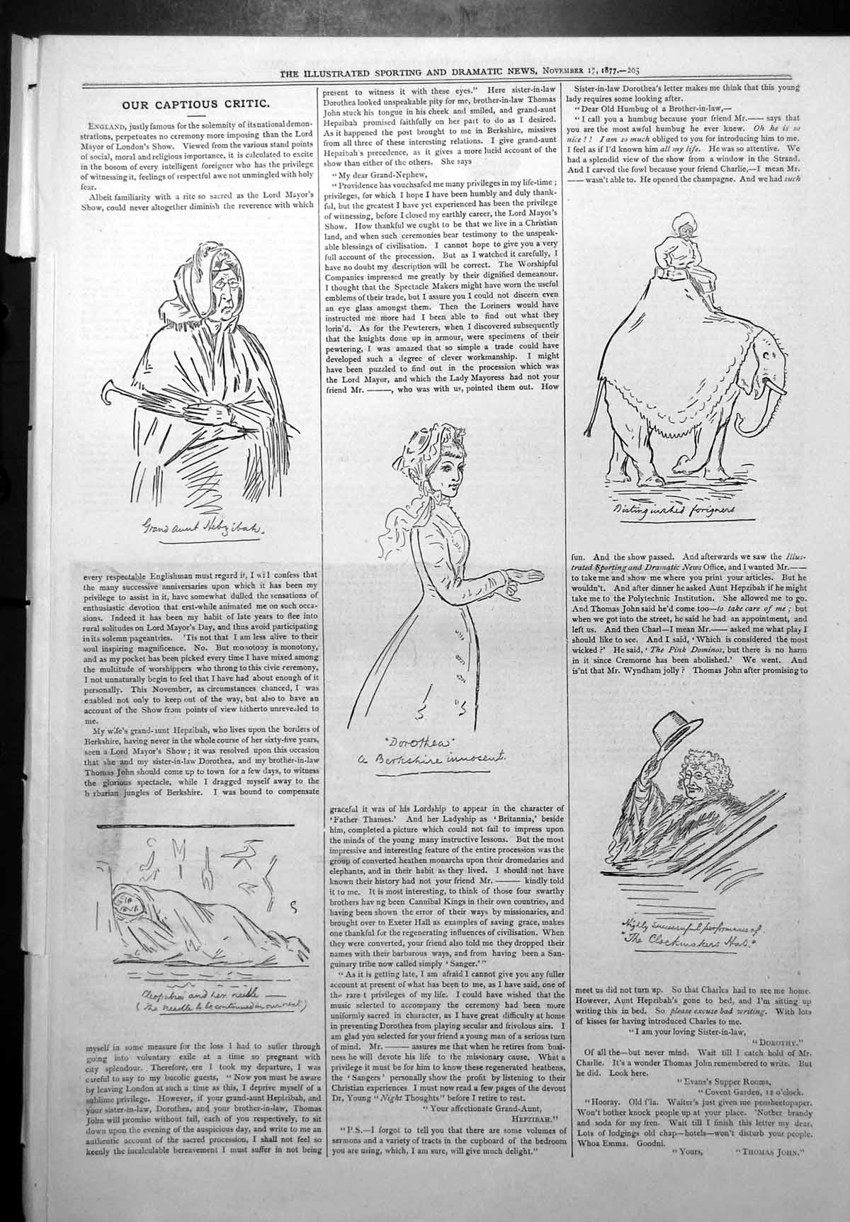 Antique Print Captious Critic Lord Mayor Londons Show Clockmakers Hat 1877 19th